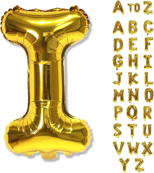 Gold Letter Balloons, 40 Inch Alphabet Name Mylar Self Inflating Custom I Decor, Large Helium Foil for Men Women Birthday Party Decorations Supplies