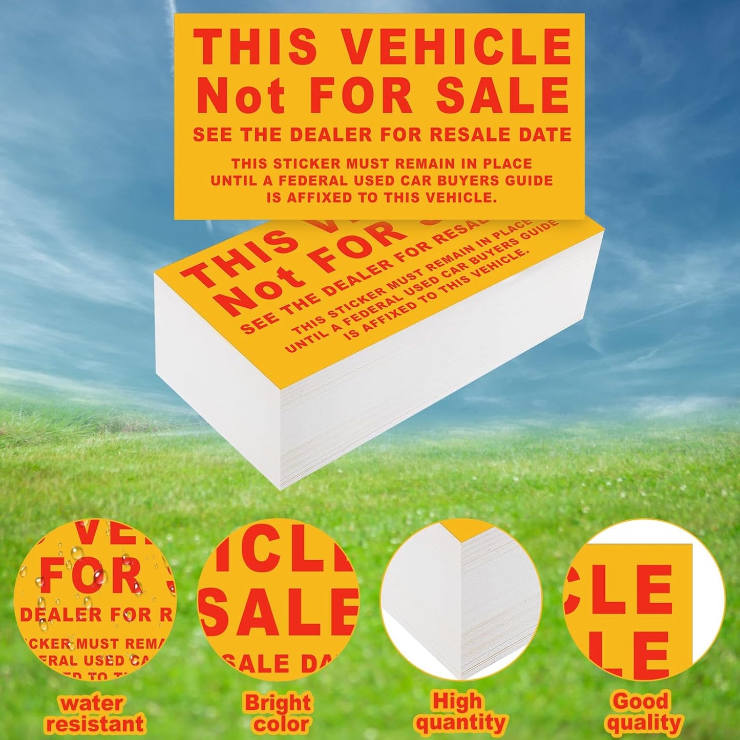 200 Pcs Car Dealership Supplies This Vehicle Not for Sale Stickers Car Dealer Yellow and Red Lettering Decal Adhesive Compliance Sticker for Vehicle Window, 6 x 3 Inches