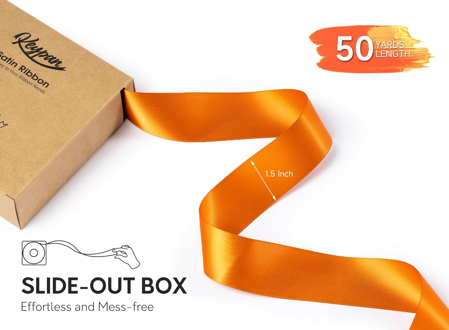 Satin Ribbon 1-1/2 Inch x 50 Yards Double-Faced Ginger Polyester Ribbons for Crafts Flower Bouquet Gift Wrapping Wedding Invitation