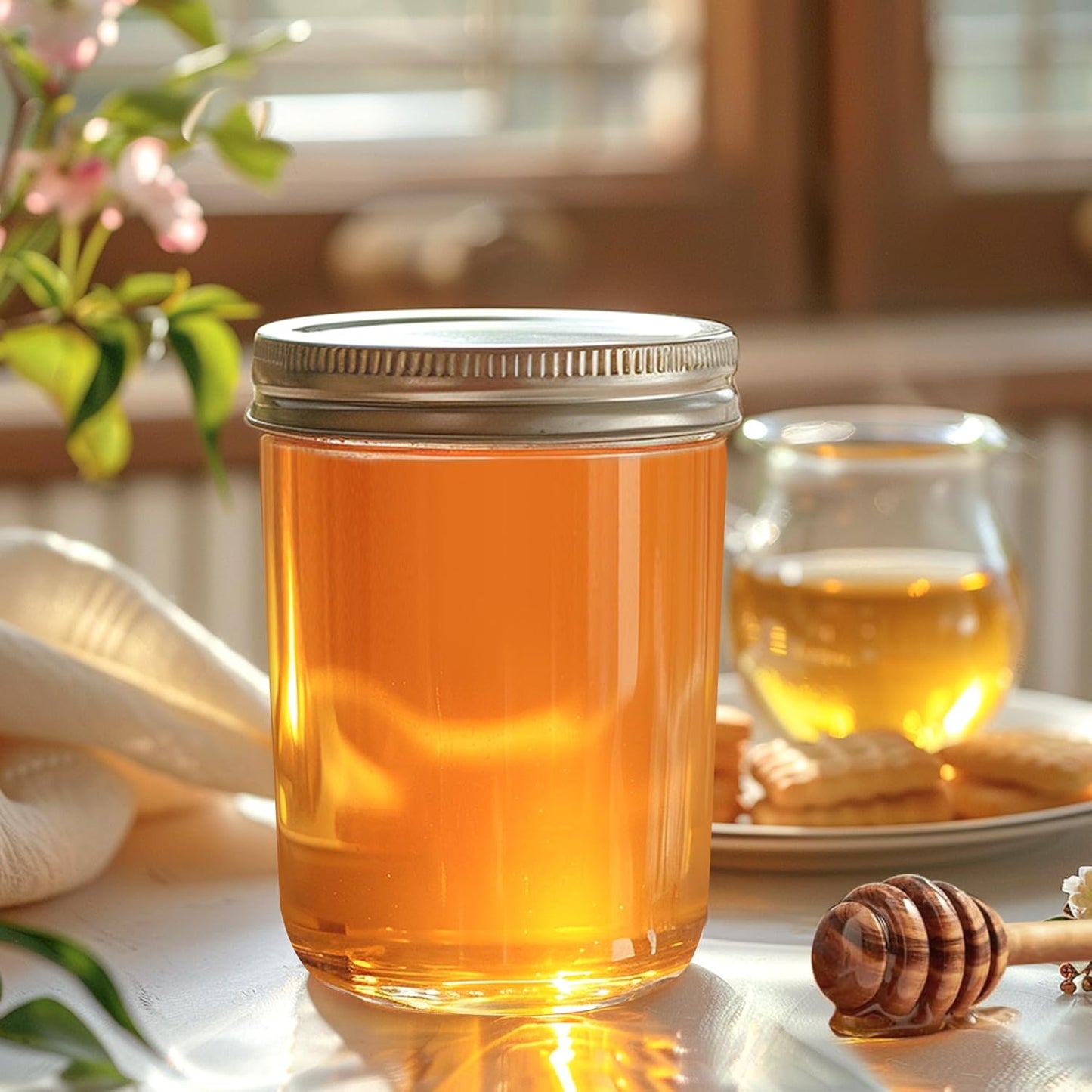 ComSaf Wide Mouth Mason Jars 16 oz with lids - 4 Pack, Pint Mason Jars with Seal Bands, Glass Canning Jars for Honey, Jam, Jelly, Coffee, Salad, Desert, Shower Wedding Favors, DIY Candles Decor