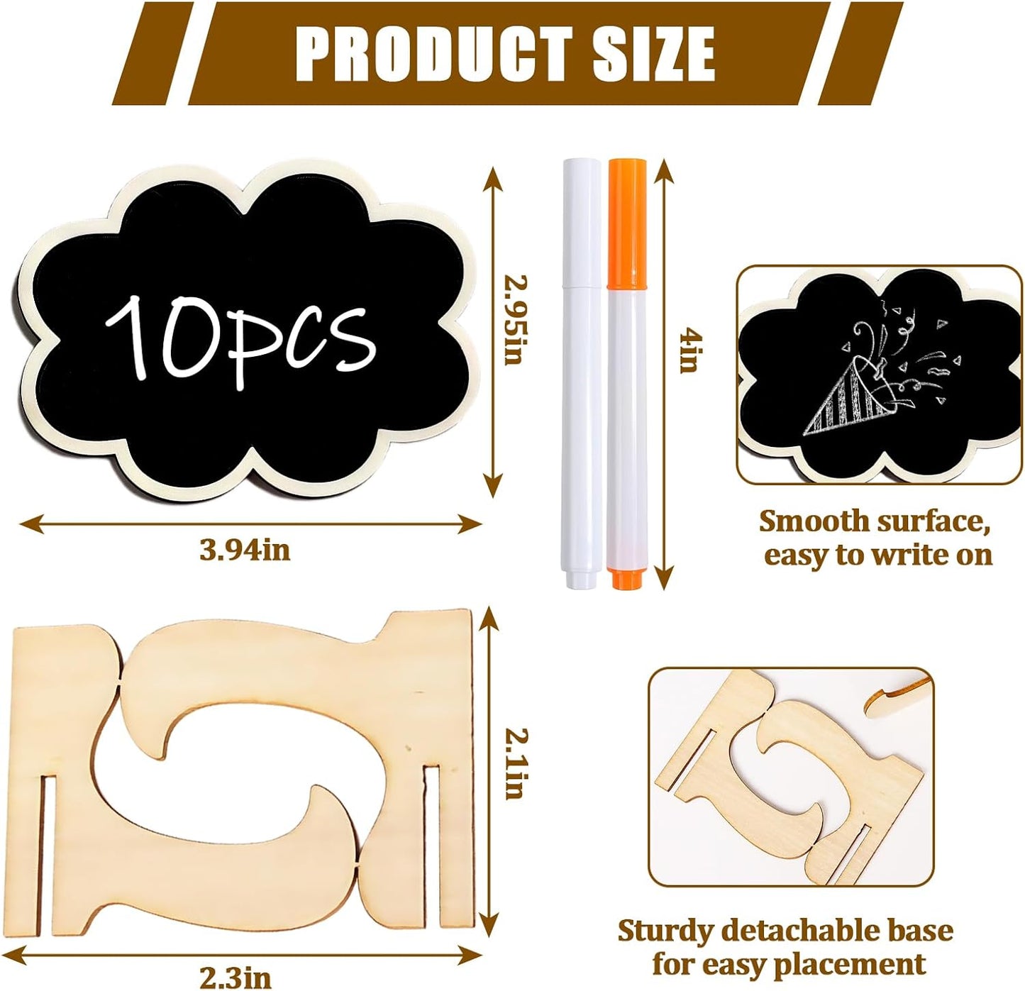 10PCS Mini Chalkboard Signs, Framed Small Chalk Board Food Labels with Easel Stand, Reusable Writable Blackboard with 2 Chalks, Wood Place Cards for Weddings, Birthday Parties, Buffet (Cloud)