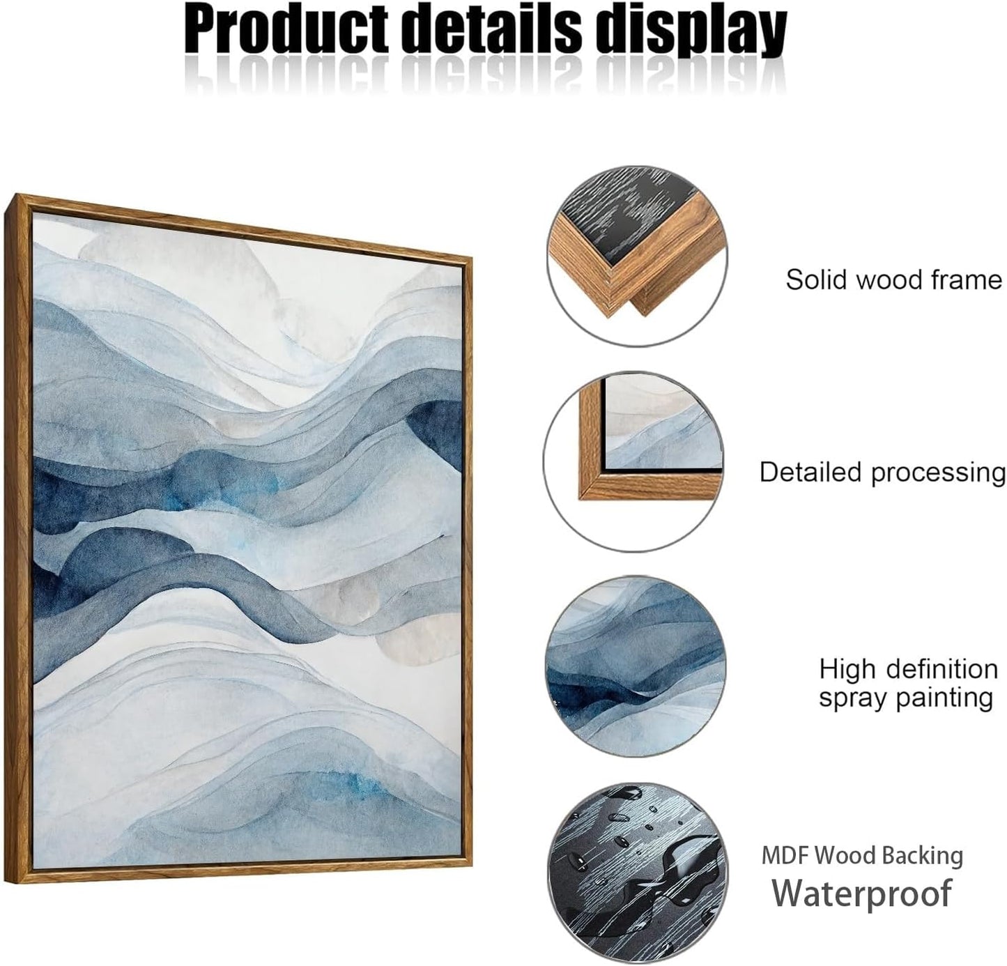 myusuar 3 Piece Large Abstract Framed Wall Art For Living Room, Smoke Texture Ink Navy Blue Canvas Wall Art Modern Minimalist Art Prints Wall Décor For Bedroom Office 12x16in