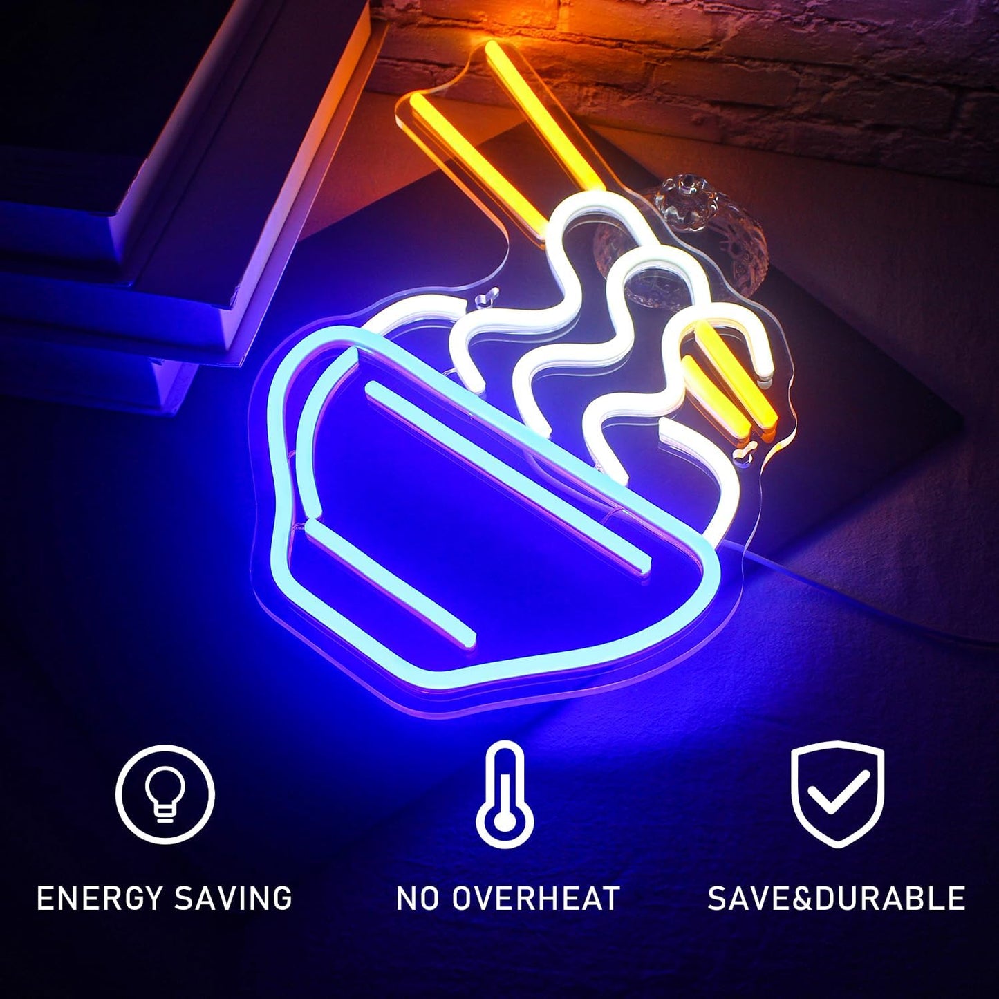 Ramen Neon Sign Blue Led Neon Lights for Wall Decor Noodle Light Up Signs for Resturant Home Bar Kitchen Dinning Room Cafe Japanese Noodle Shop Decorations