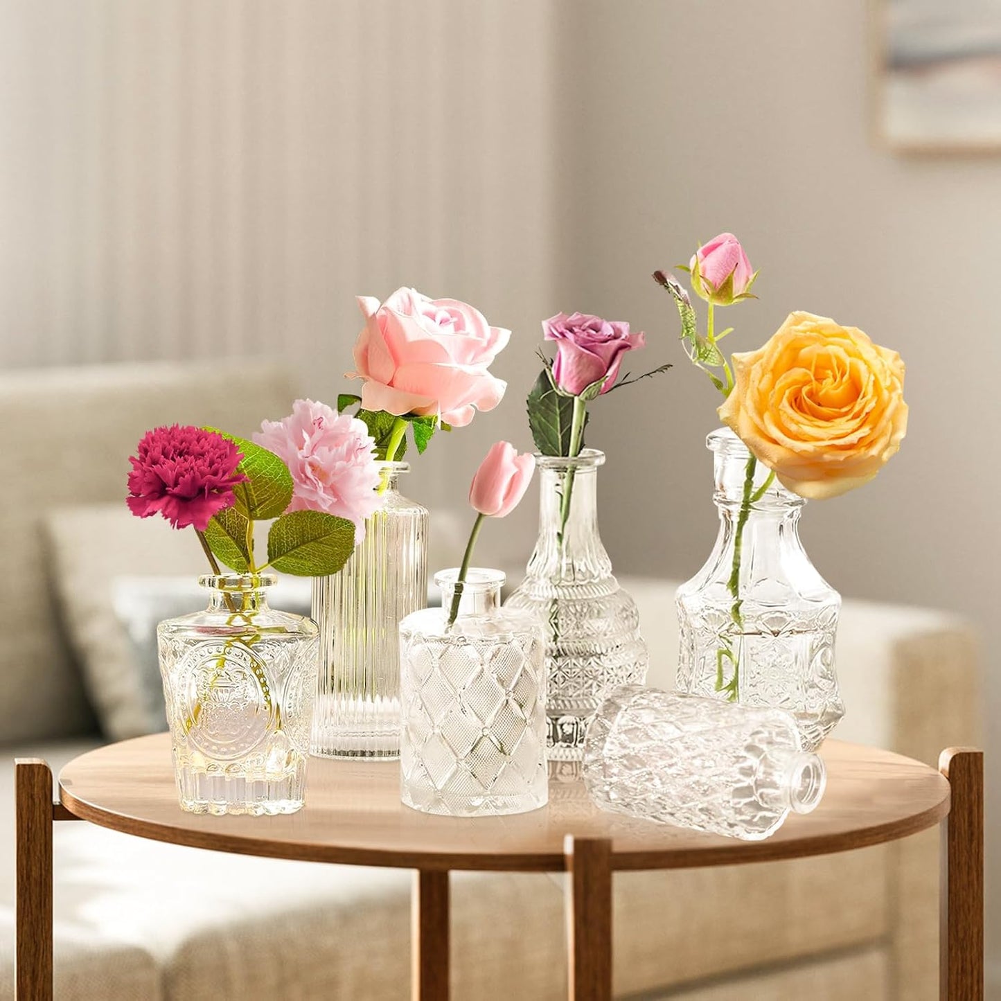 Bud Vases - in Bulk 24,Vintage Small Glass Bud Vases for Flowers, Clear Crystal Mini Glasses in Bulk, Small Flower Design for Centerpieces Wedding Decorations Home Flower Party Decor