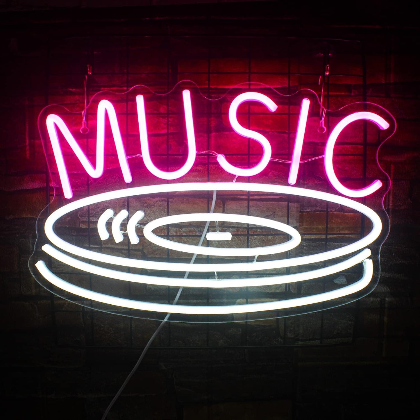 Music Record Neon Sign Pink White Led Neon Light Signs for Wall Decor Usb Light Up Signs for Bedroom Studio Music Live Record Store Kids Room Party Decoration