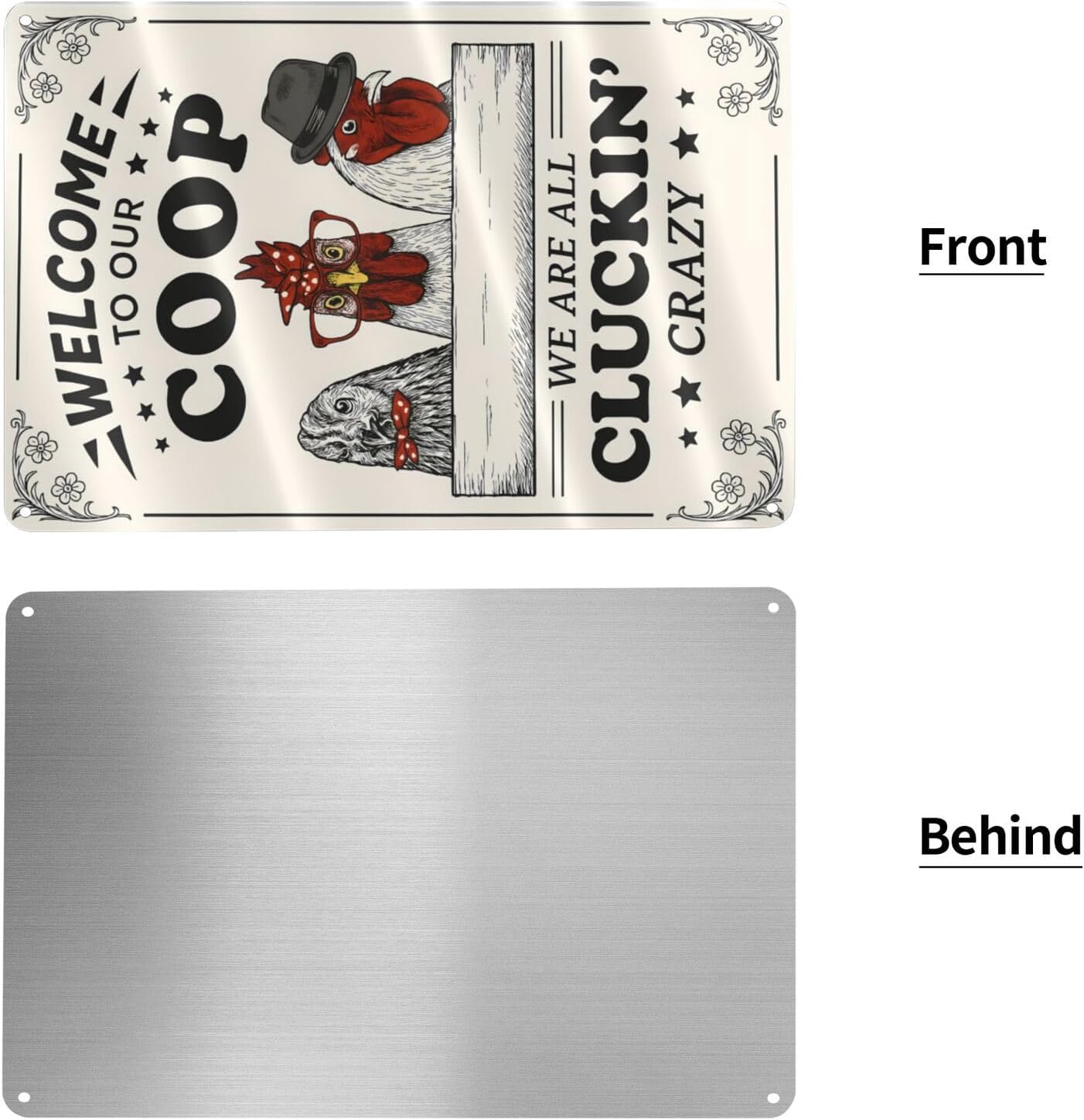 Funny Chicken Coop Sign - "Welcome to Our Coop" Rustic Farmhouse Chicken Decor for Coop or Home, 12" x 8" Metal Tin Sign