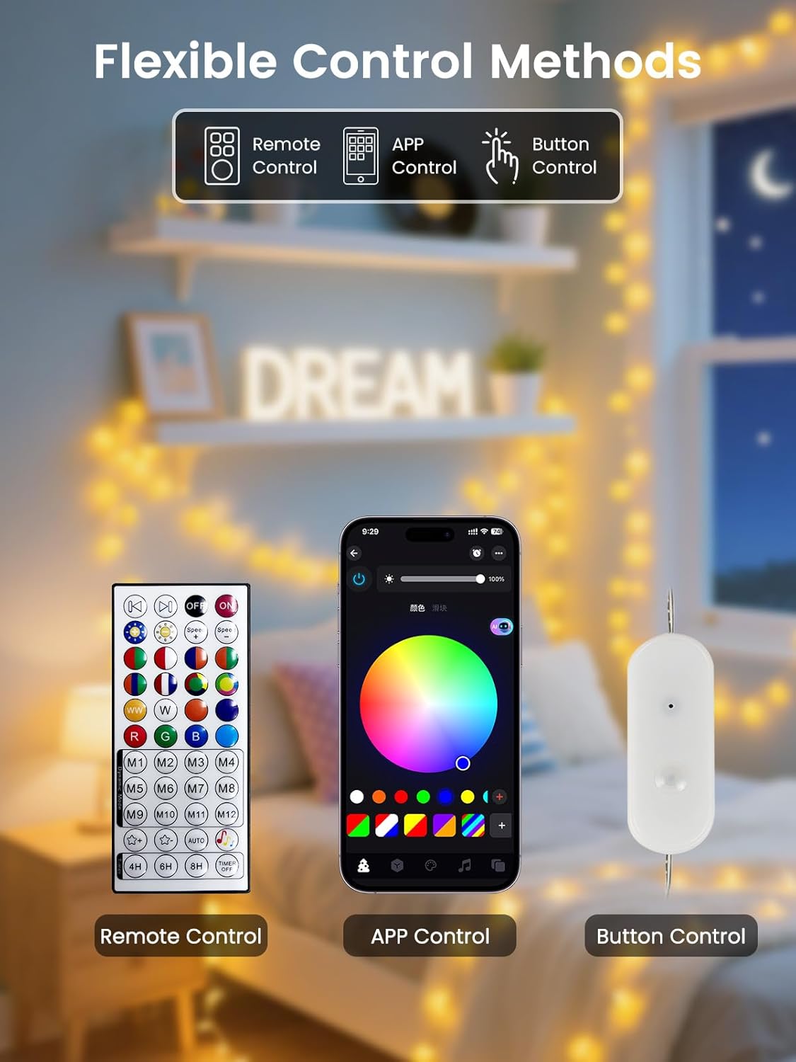 78ft Smart Color Changing Christmas Lights, 200 LED RGB Globe String Lights App Control with Remote & Timer, Music Sync Fairy Light Plug in Waterproof for Christmas Decoration Indoor Outdoor Bedroom