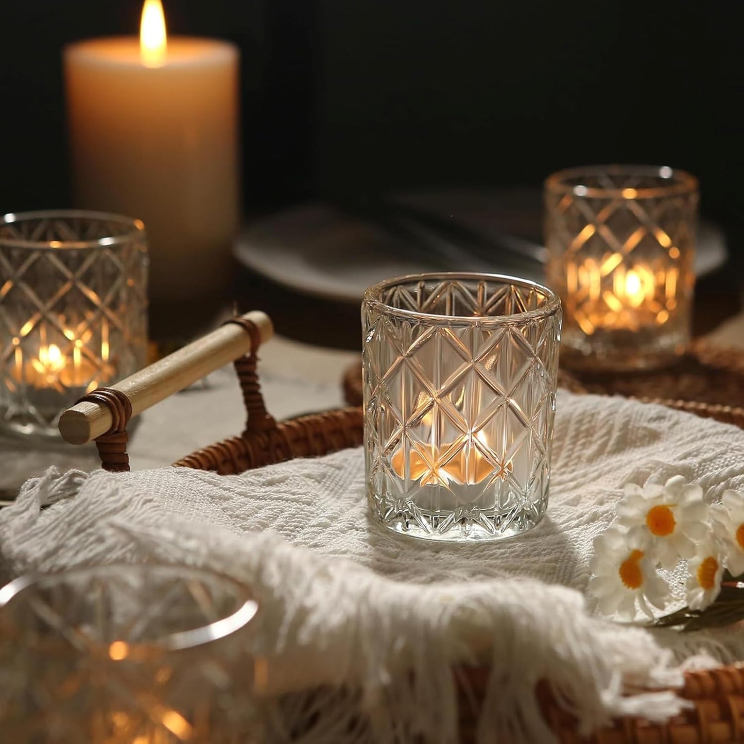 72pcs Clear Votive Candle Holders, Vintage Glass Candle Holder for Tealight/Votive Candle, Tealight Candle Holder for Table Centerpieces Home Bridal Birthday Christmas Wedding