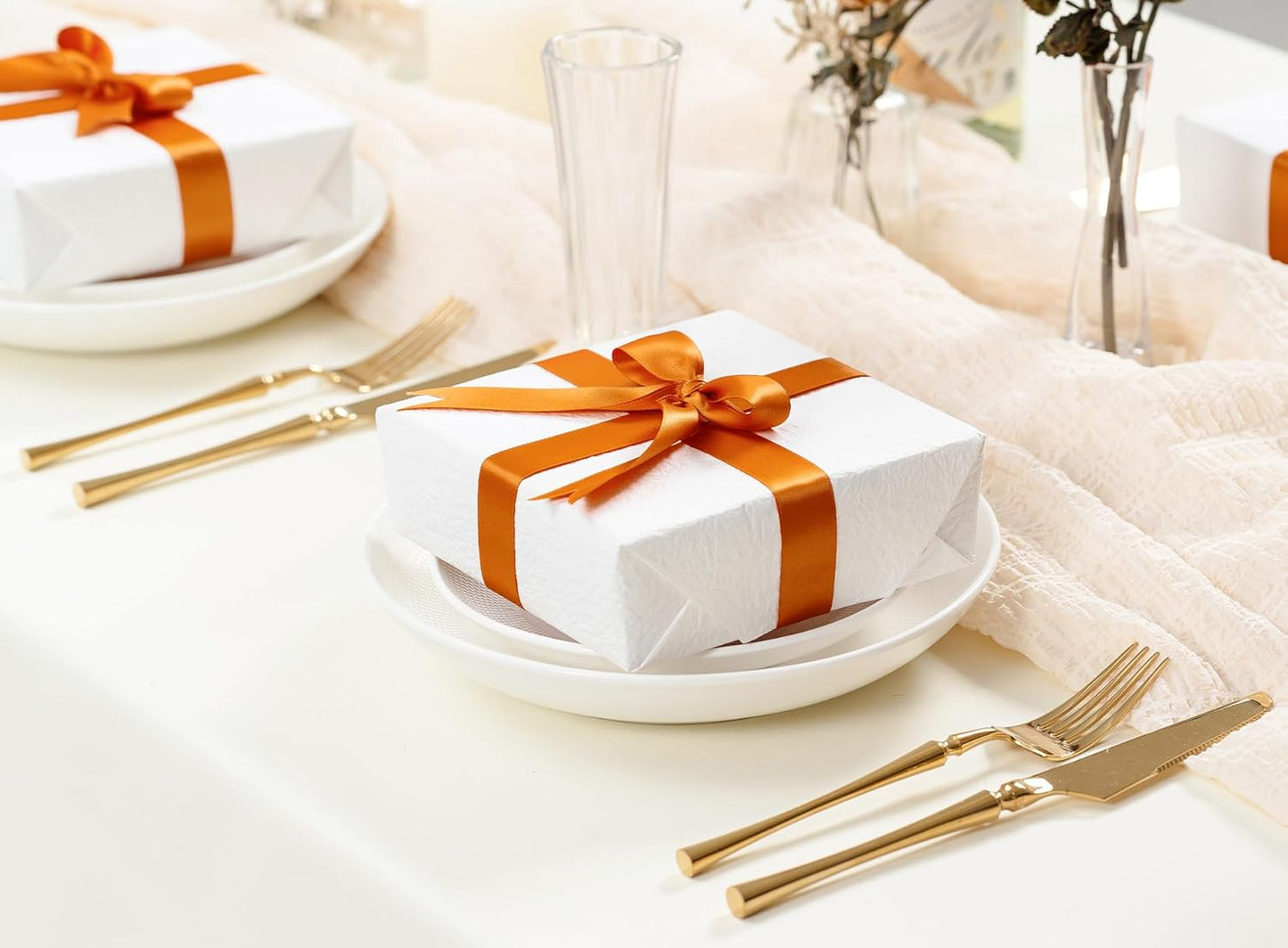 Satin Ribbon 7/8 Inch x 50 Yards Ginger Double-Faced Polyester Ribbons for Crafts Flower Bouquet Gift Wrapping Wedding Invitation