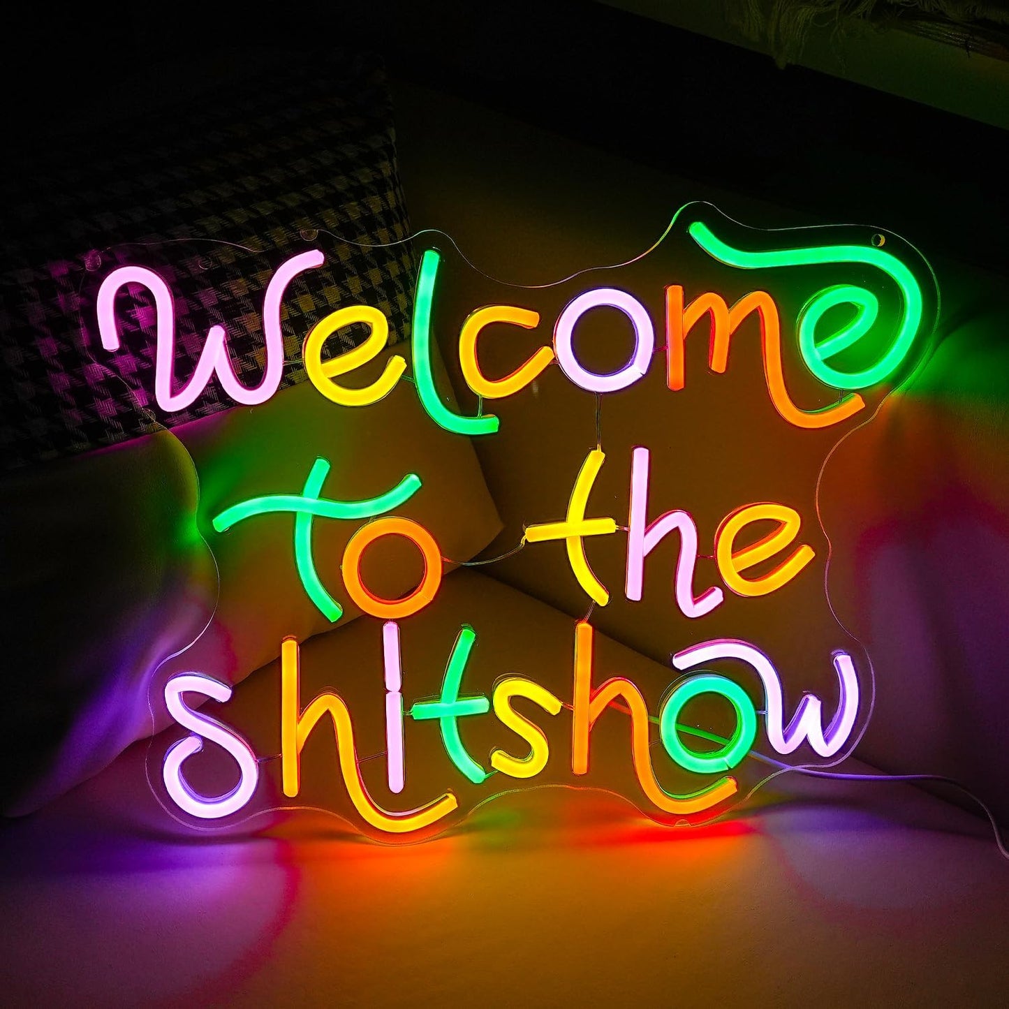 Welcome To The Show Neon Sign USB Powered Individual Fashion Decor Neon Sign Dimmable Multicolored Neon Light for Wall Decor Led Light Up Letters Sign for Vogue Occasion Home Bar Art Wall Decor(16.5*12.6 In)
