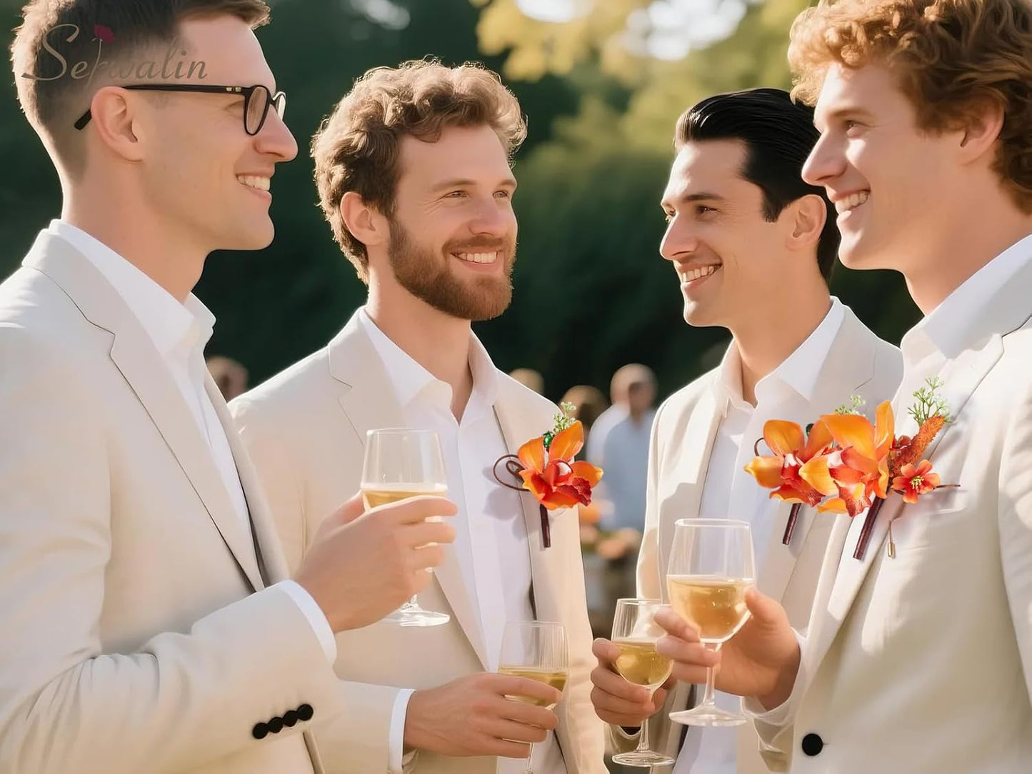 Serwalin 10Pcs Boutonniere for Men, Orange Groom and Best Man Boutonniere, Artificial Flowers for Wedding Decor Prom Homecoming Ceremony Anniversary Formal Dinner Party