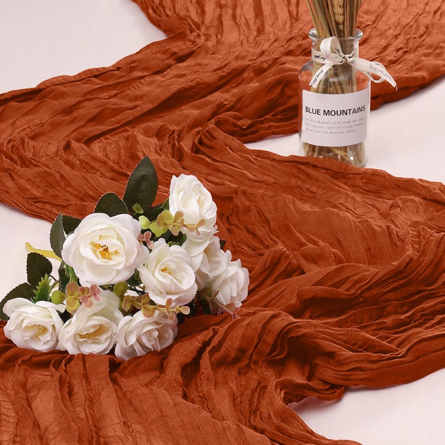 1 Pack Cheesecloth Table Runner 10Ft Christmas Gauze Boho Table Runners for Wedding Decor Bridal Shower Decorations(35" x 120")