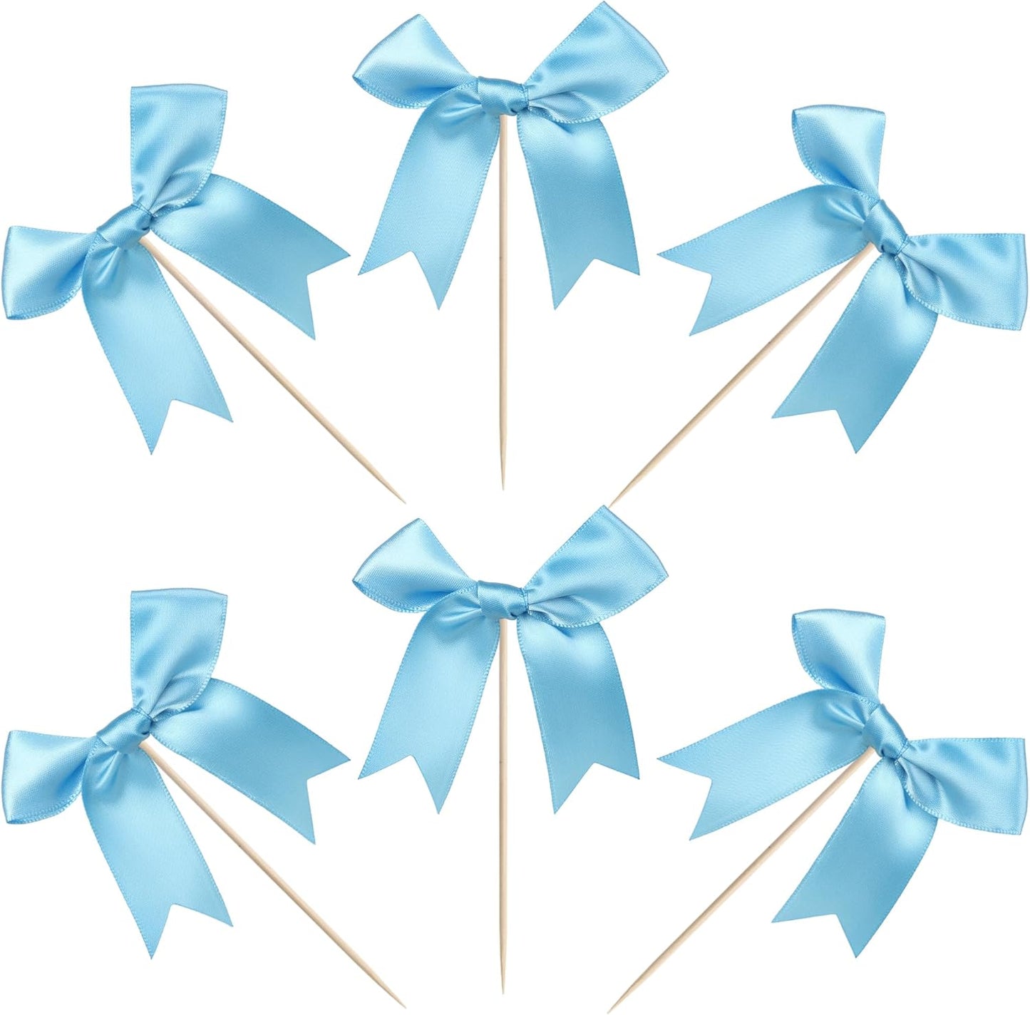 24 PCS Bow Cupcake Toppers Bowknot Cake Toppers Bow Girls Birthday Cake Decorations Bow Cake Dessert Picks Bowknot Cupcake Picks for Baby Shower Birthday Wedding Bridal Engagement Party Supplies Blue