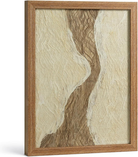 VIYYIEA Framed 3D Textured Wall Art, Handmade Paper Artwork,12x16inch, Modern Minimalist Neutral Beige Decor for Living Room Bedroom Shelf, River Abstract Picture