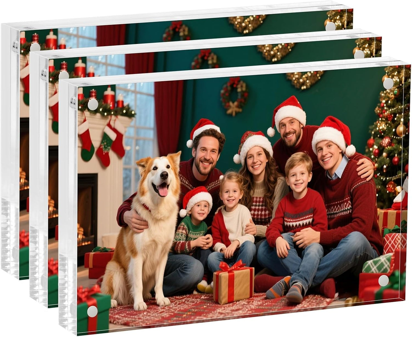 Magnetic Acrylic Picture Frame 4x6 (3-Pack) – Clear Lucite Double-Sided Frameless Photo Display 20mm Thick, UV Resistant with Strong Magnets for Home, Office, and Gift
