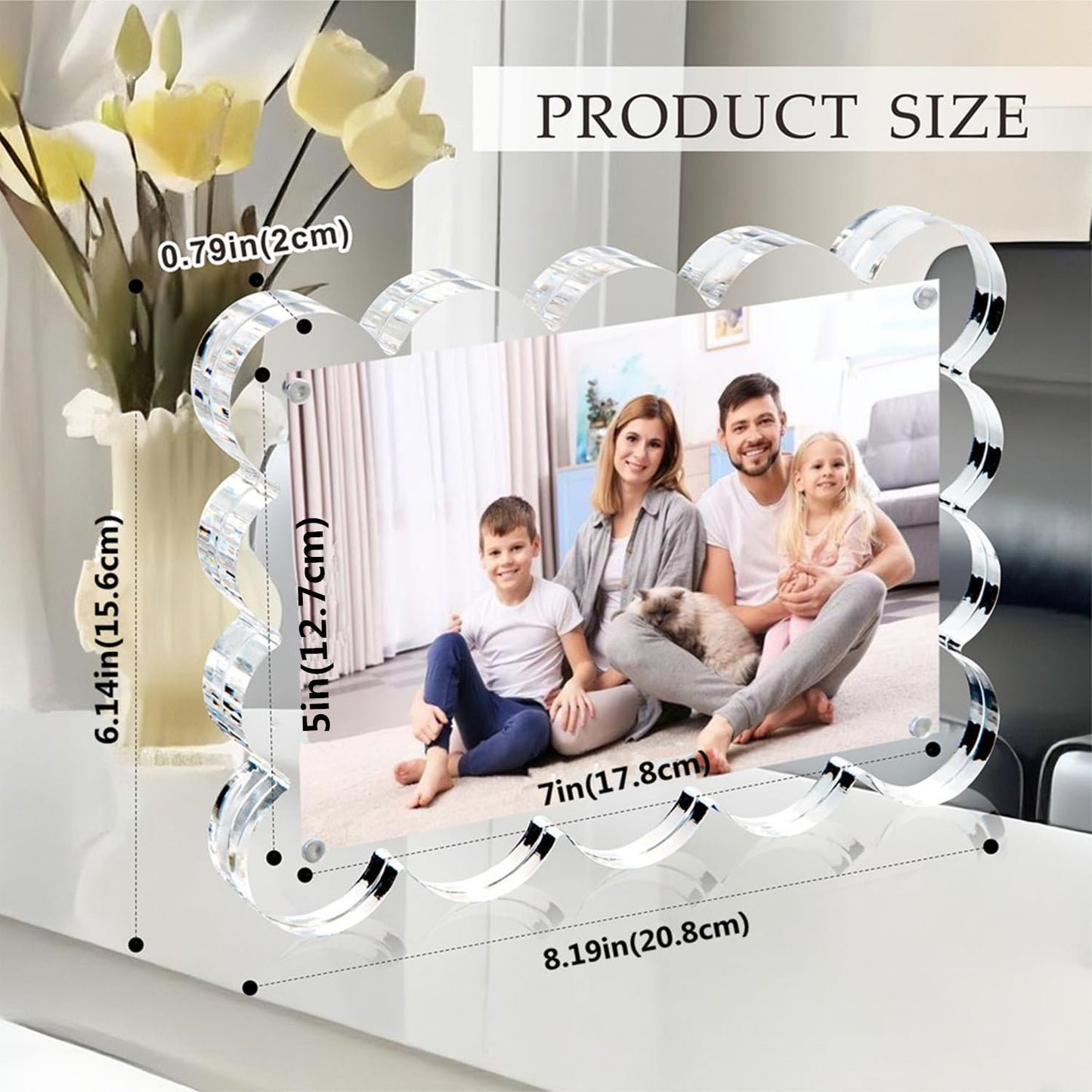 3 Pack 5x7 Inch Magnetic Acrylic Picture Frame,10+10mm Thick Block,Double Sided Clear scalloped frames for Desktop Display | Trendy Home Gift ((3 Pack), 5X7)