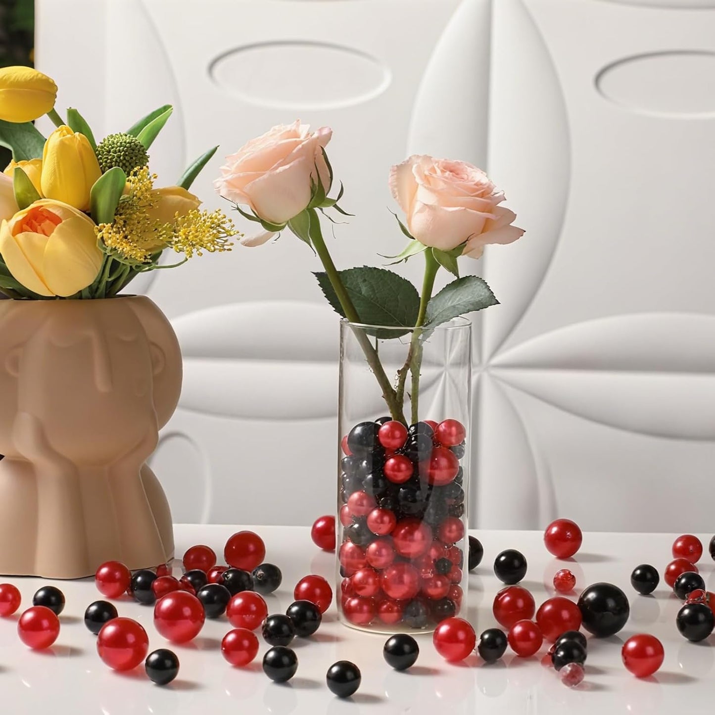200 Pcs Vase Filler Beads Black and Red Pearl Beads for Vase No Hole Pearls for Centerpieces Vases Home Table Party Decor Wedding DIY 8/14/20mm