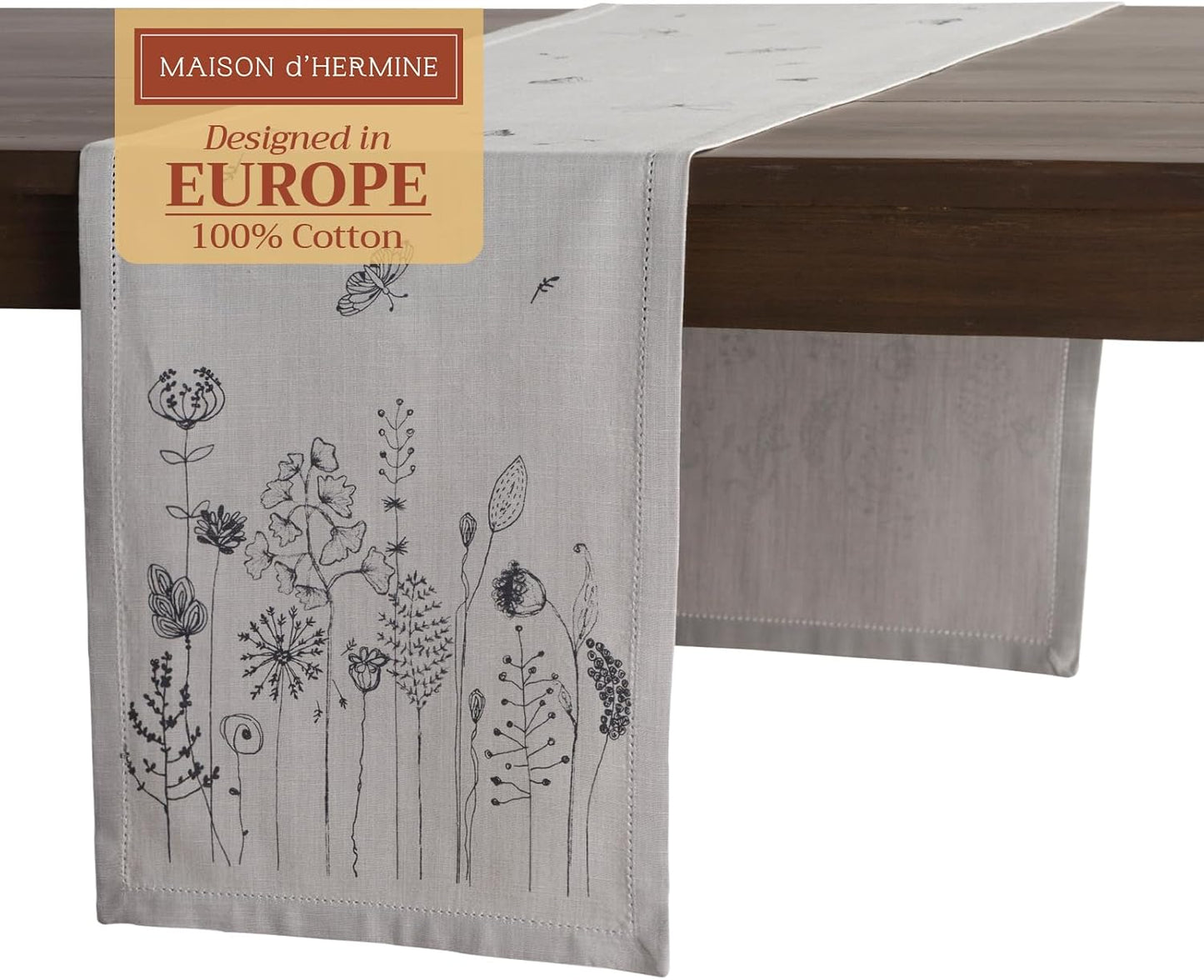 Maison d' Hermine Table Runner 100% Cotton Single Layer Table Runners 72 inches Long Decorative for Home Kitchen Dining Party Baby Shower Wedding Bridal Shower Spring Summer (Flore, 14.50" x 72")