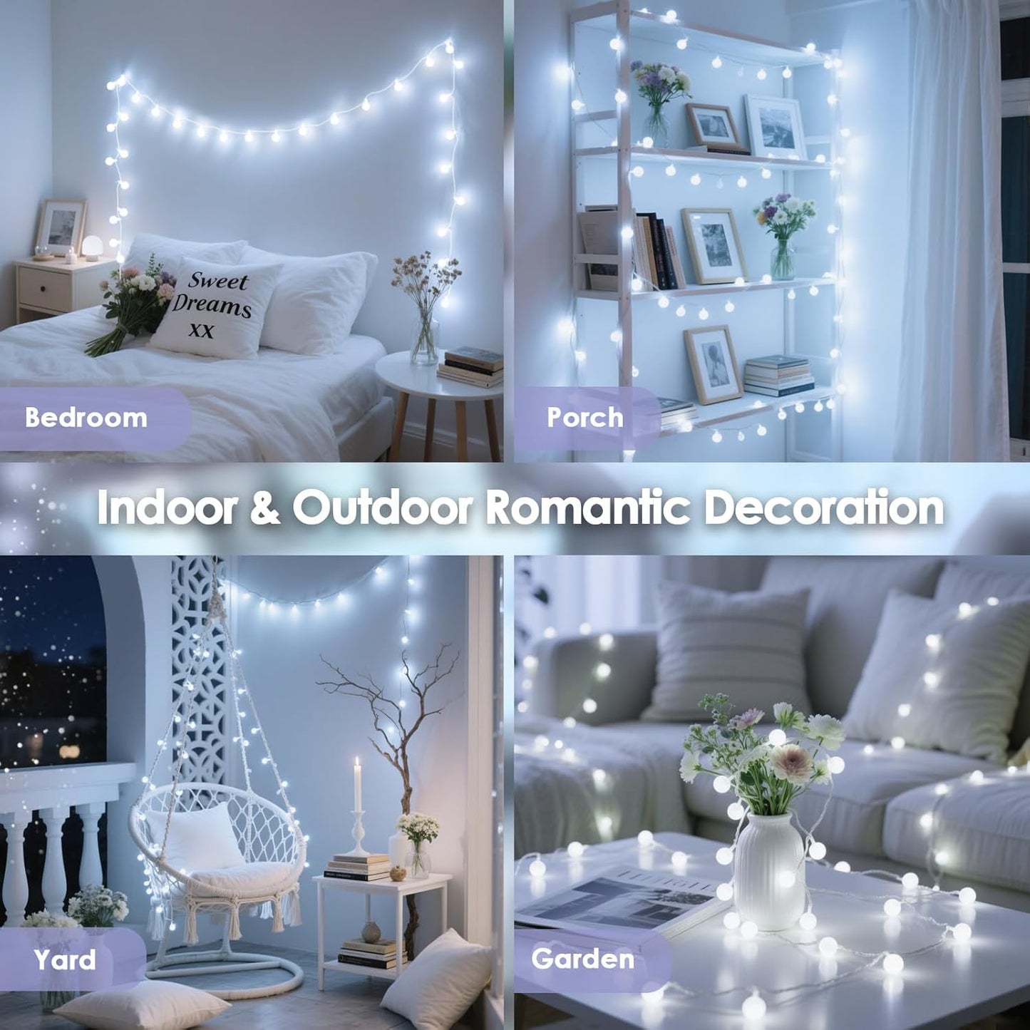 100LED Connectable String Lights Indoor Outdoor for Bedroom, 43ft White Christmas Lights with Remote & Timer, Plug in 8 Modes Waterproof Globe Fairy Light for Christmas Decor Room Classroom Wedding