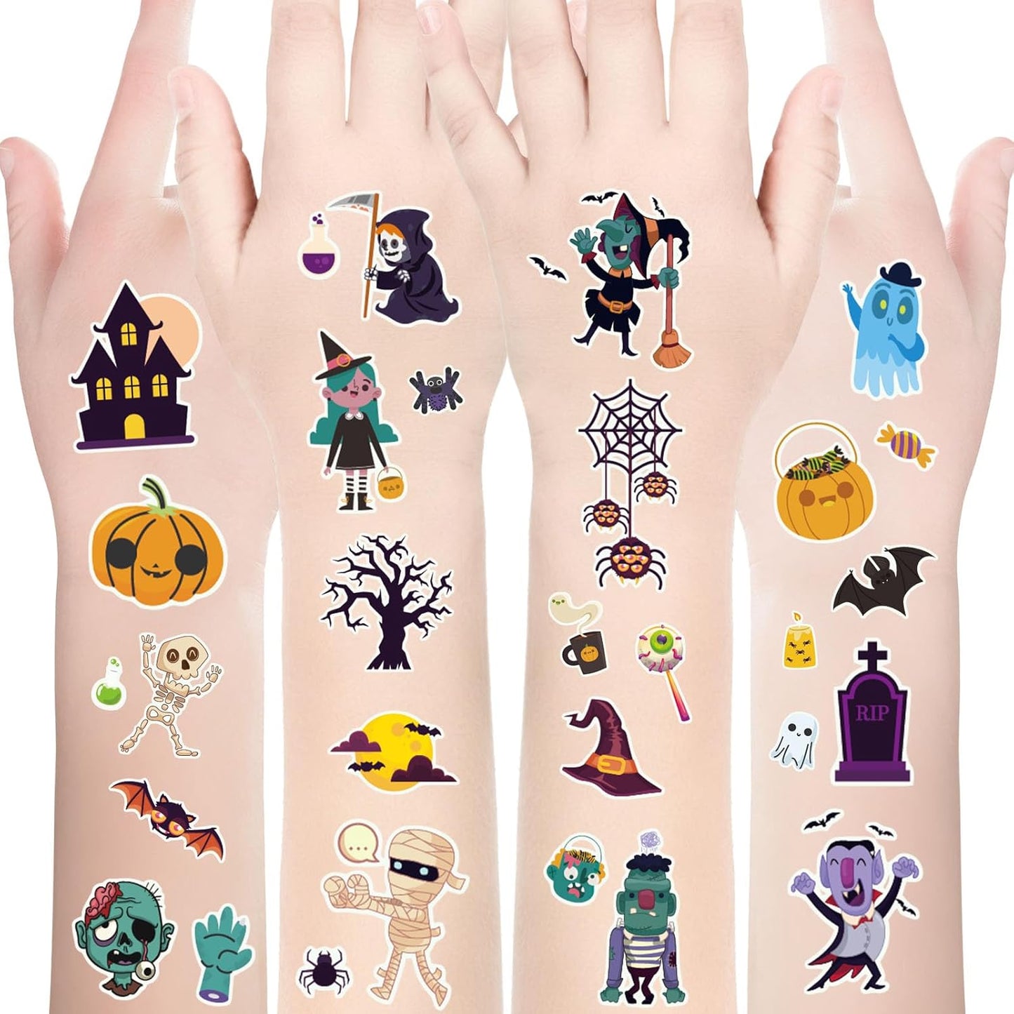 Temporary Tattoos for Kids - 11 Sheet Trick or Treat Tattoos for Boys & Girls - Halloween Goodie Bag Fillers & Party Favors