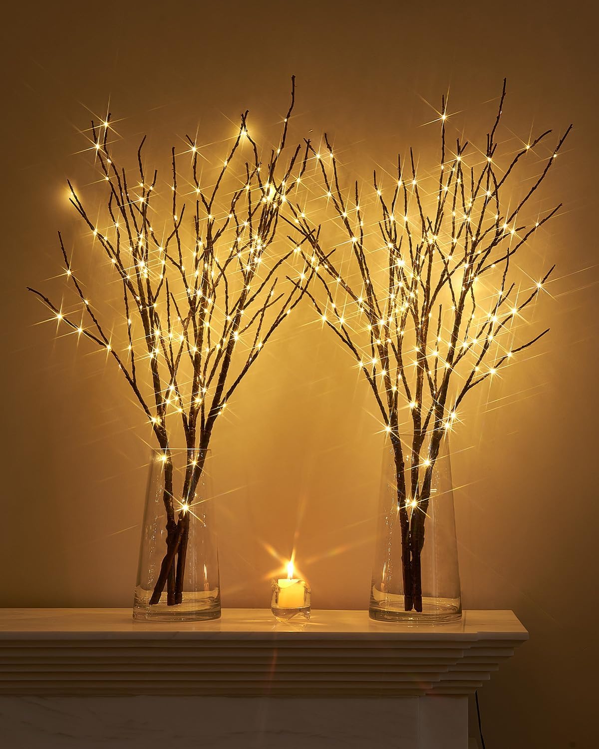 Birchlitland Lighted Branches for Vase 32in Tall 150 LED Plug in, Brown Artificial Willow Lights with Timer Home Christmas Party Mantle Decor