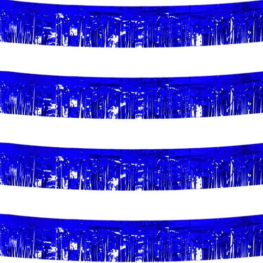 4 Pack Royal Blue Total 40 Feet Foil Fringe Garland Metallic Tinsel Banner Wall Hanging Drapes Parade Float Skirting Decorations for Trailer Mardi Gras Party Birthday Wedding Baby Shower
