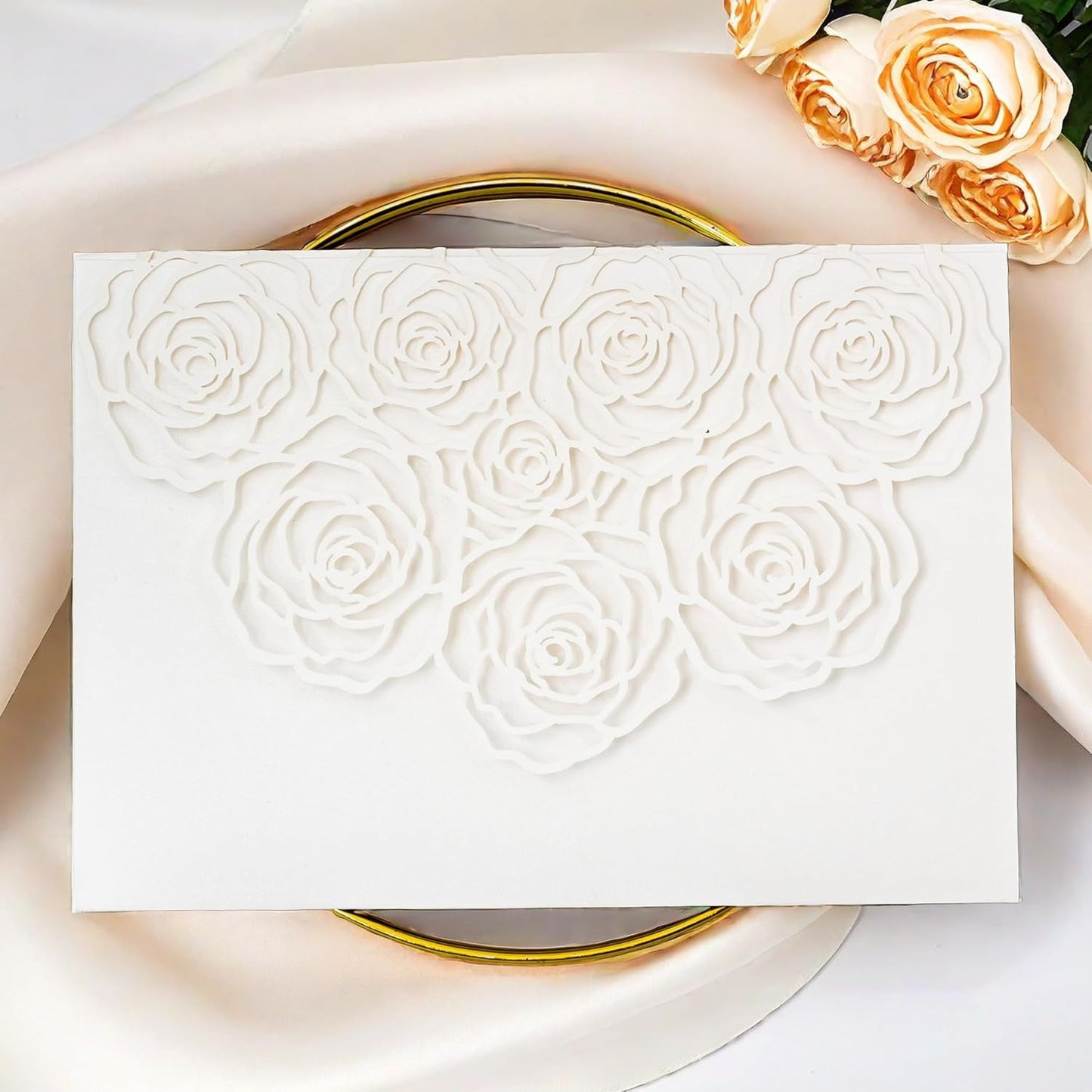 20 Pcs Laser Cut Wedding Invitations Card Pocket with Envelope for Birthday Party Baby or Bride Shower Invite suitable for 5 * 7 Inches Insert Paper (Ivory)
