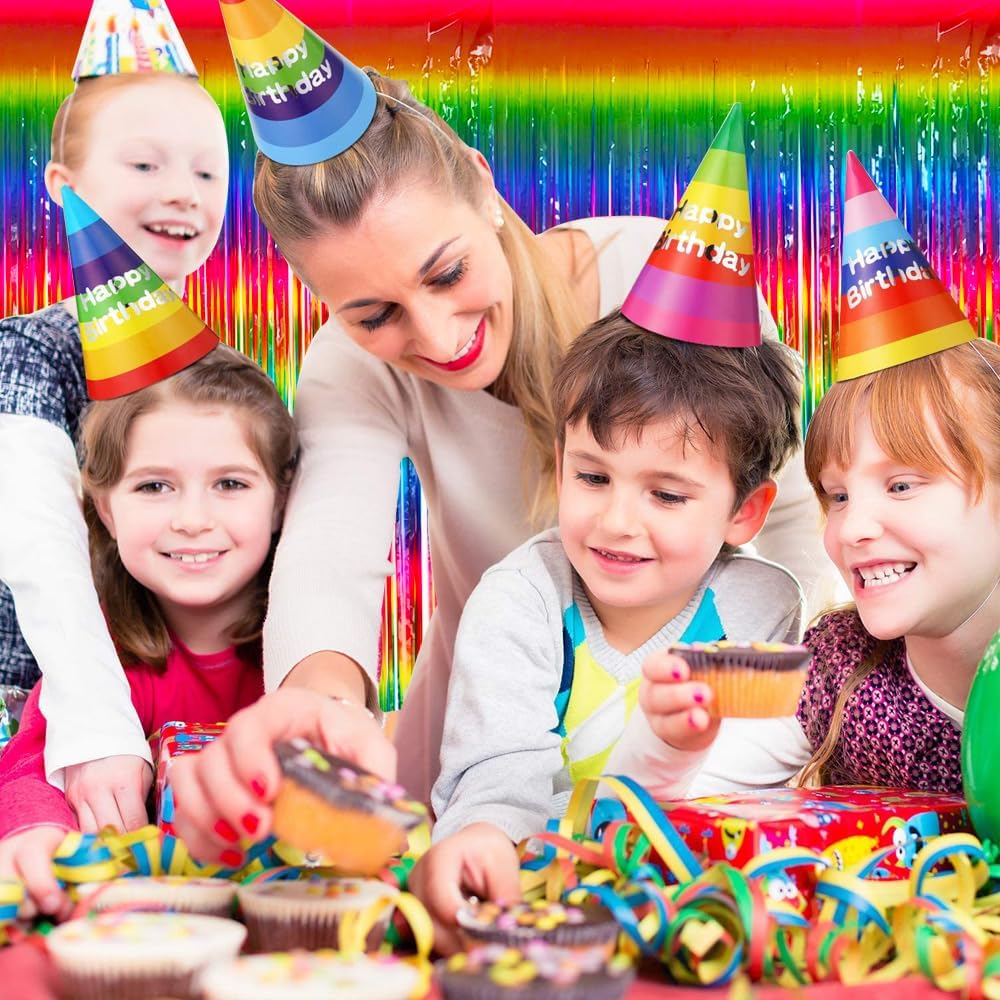 BEISHIDA 2 Pack Dark Rainbow Colorful Foil Fringe Curtain, Assort Color Tinsel Metallic Curtains Photo Backdrop for Birthday Party Wedding Engagement Bridal Shower