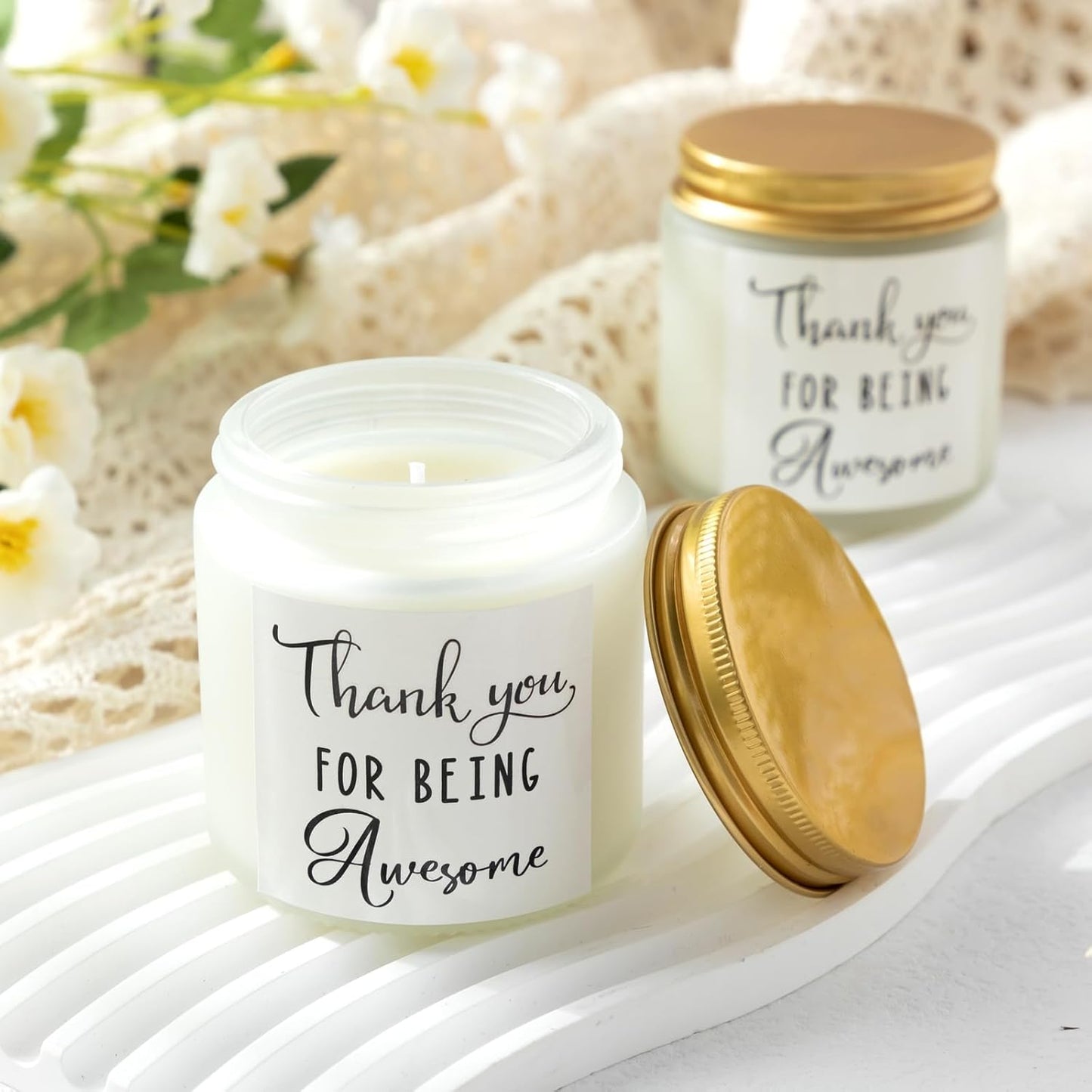 MTLEE 20 Pcs Thank You Gifts Candles 3.5 oz Employee Appreciation Inspirational Scented Soy Wax Candle Thank You Gift Christmas Gifts for Coworker Women Volunteer Teacher(Thank You,White)