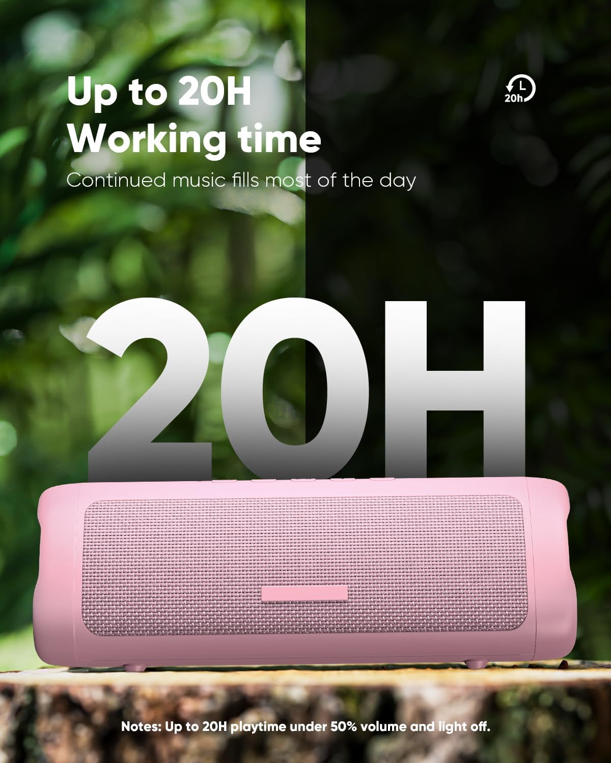 Bluetooth Speaker with HD Sound, Portable Wireless, IPX5 Waterproof, Up to 20H Playtime, TWS Pairing, BT5.3, for Home/Party/Outdoor/Beach, Stocking Stuffers, White Elephant Gifts for Adults (Pink)