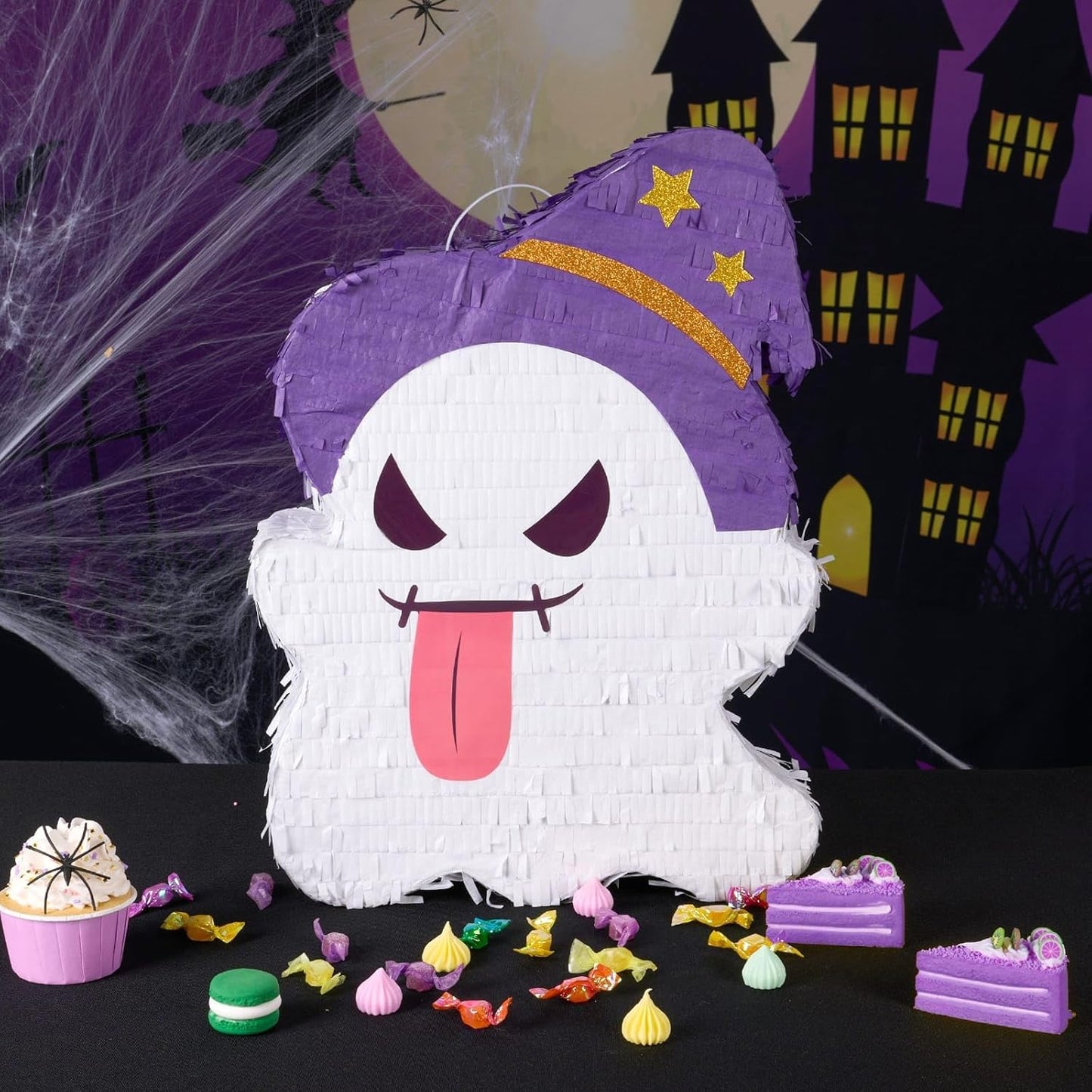 WERNNSAI Halloween Ghost Pinata - Halloween Ghost Party Games Decorations for Kids Baby Hallo-ween Costumes Party Supply Haunted House Ghost Decorations with Bat Blindfold