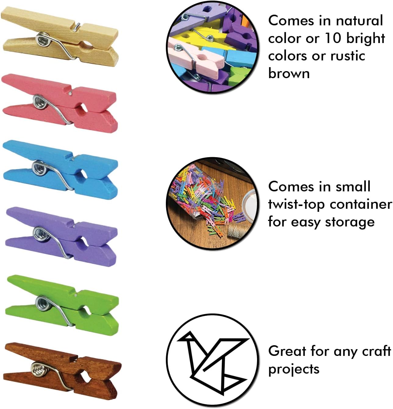 Mini Natural Wooden Clothespins with Jute Twine, 250pcs, 1 Inch Photo Paper Peg Pin Craft Clips with 66ft Natural Twine for Scrapbooking, Arts & Crafts, Hanging Photos (Rustic Brown)