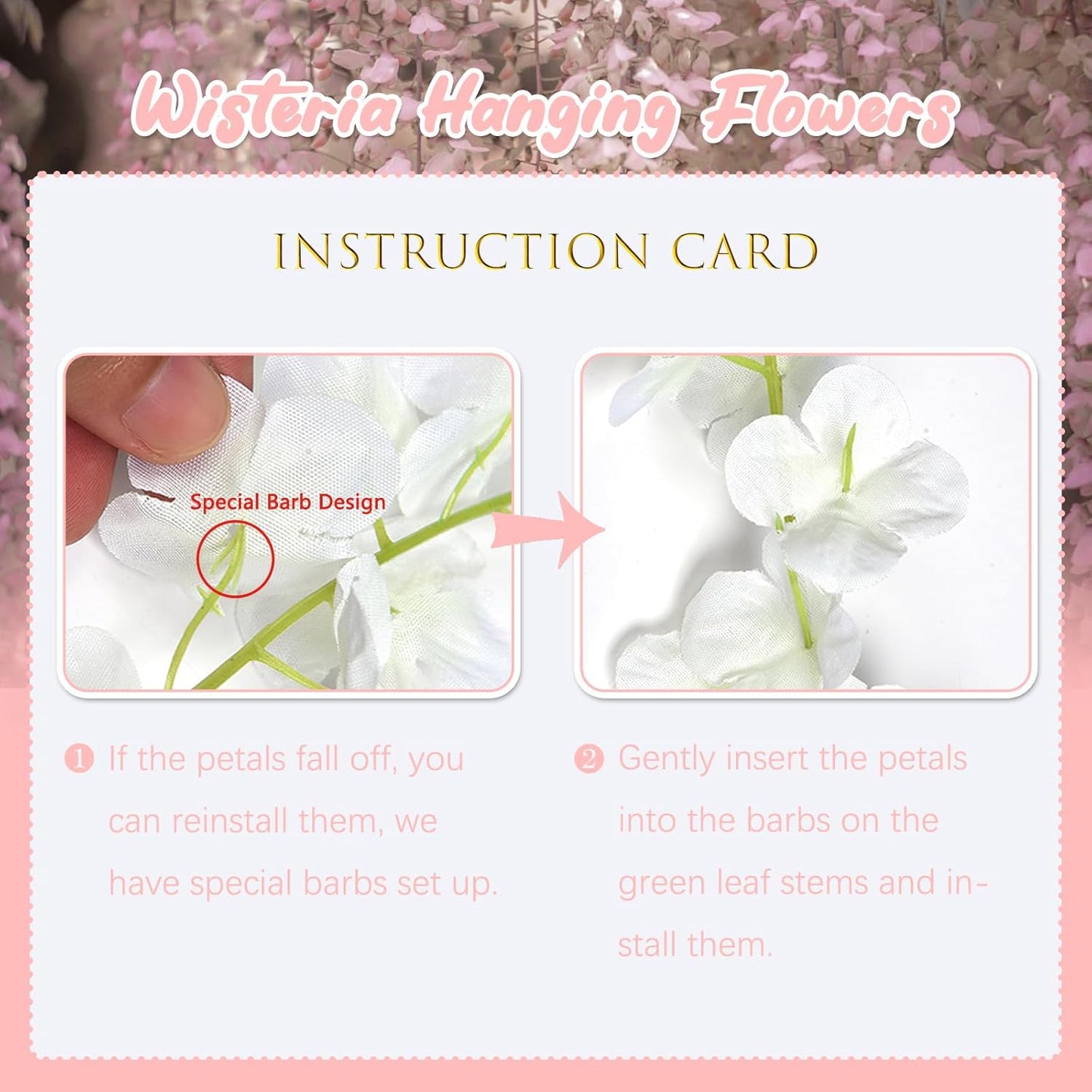 36 Pack Light Pink Wisteria Hanging Flowers, 3.44 Ft Fake Hanging Flowers, Artificial Wisteria Garland Vines for Wedding Room Backdrop Outdoor Patio Garden Decoration