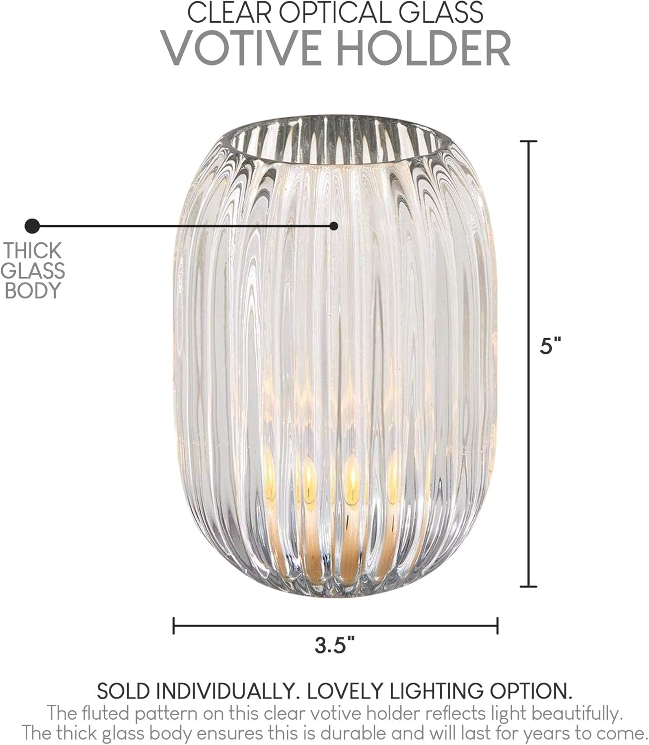 Serene Spaces Living Clear Optical Glass Votive Holder, Perfect for Weddings and Home Décor, Measures 5" Tall and 3.5" Diameter, Set of 12