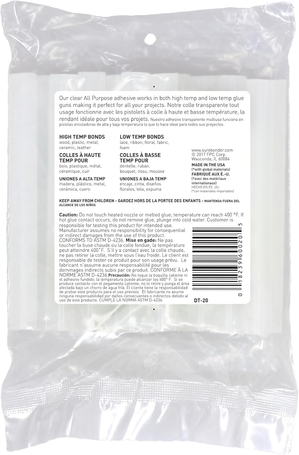 Surebonder Full-Size Hot Glue Sticks for Craft, DIY, and Repairs, All Purpose, All Temperature - 4-Inch Length - 20 Pack, Clear