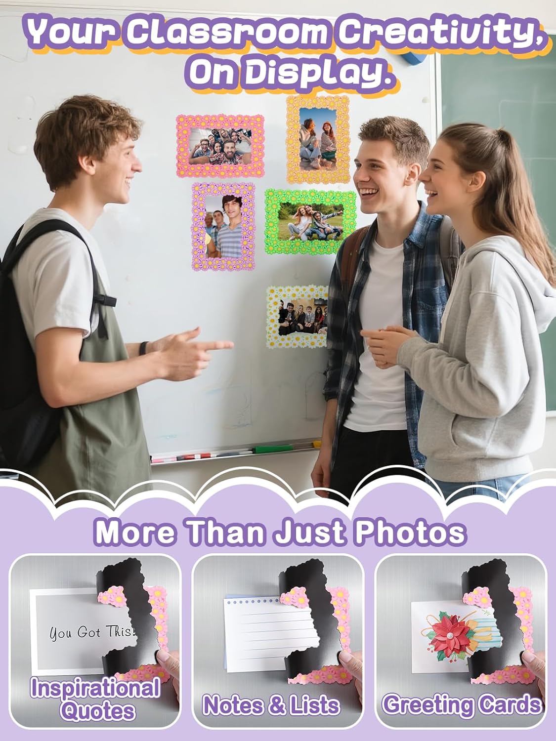 ANPHSIN 12Pcs Magnetic Picture Frame for 4x6in Photo - Cute Magnets Frames Fridge Decor Gifts for Girls Women, Home Refrigerator, Back to School Locker, Classroom Decorations Supplies, Daisy