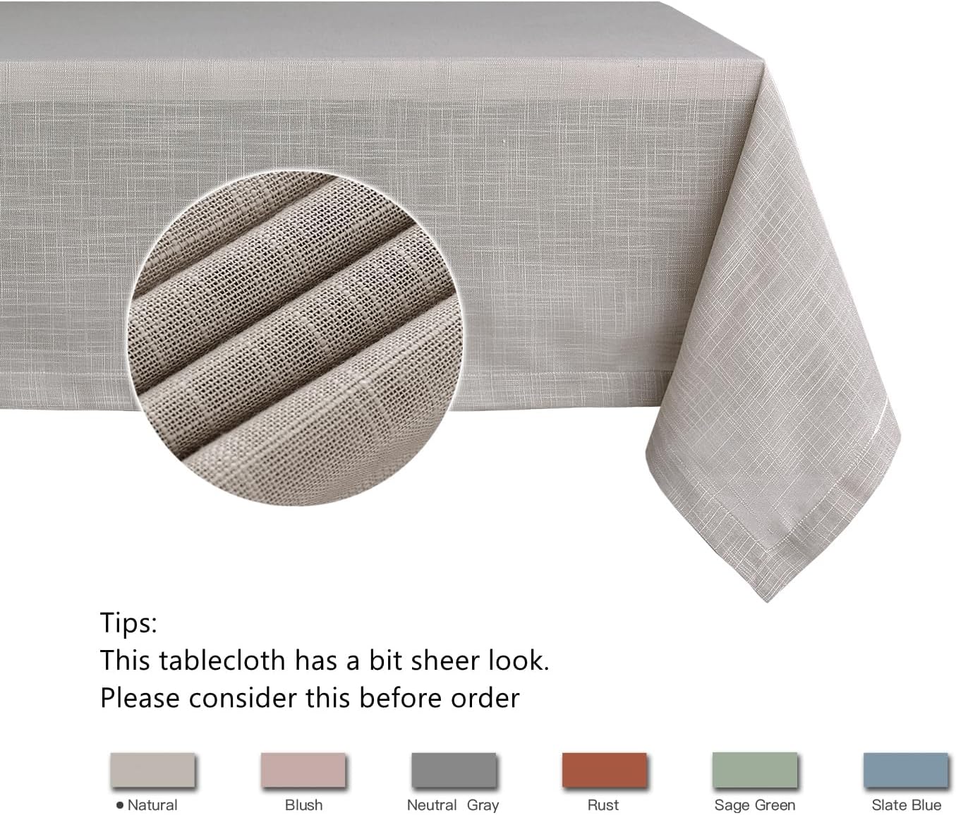 maxmill Lux Faux Linen Tablecloth with Slubby Yarn Textured Weaves Wrinkle Resistant Anti-Shrink Soft Table Cloth for Kitchen Dining Restaurant Tabletop Rectangle 60 x 120 Inch Natural