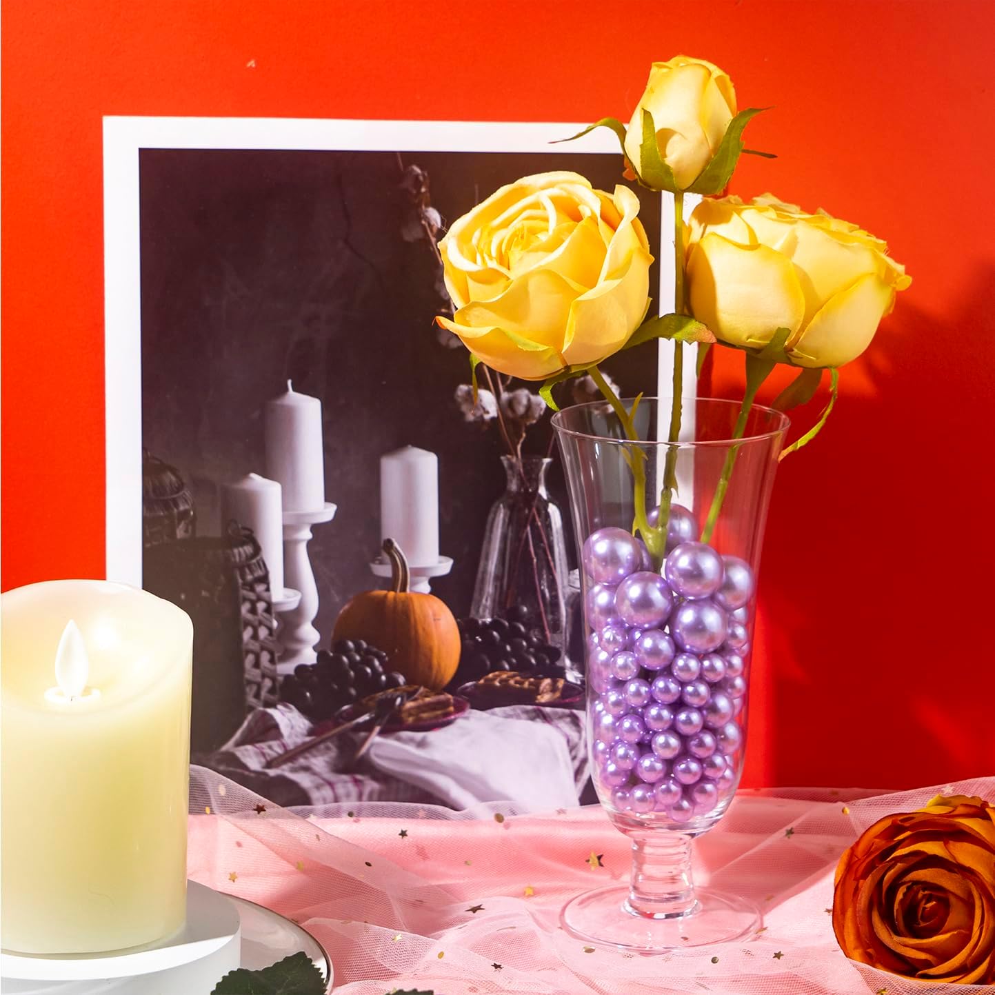 150Pcs Light Purple Polished No Hole Faux Pearl Beads for Vase Filling Decorations, Plastic Pearls Vase Fillers, Table Scatters, Wedding Centerpiece, Home Decor, 8/14/20 mm