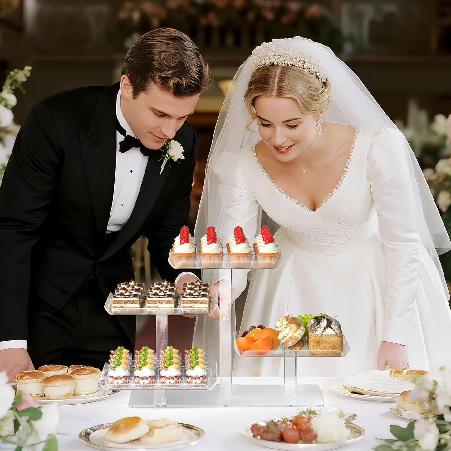 4 Tier Cupcake Stand, Acrylic Dessert Tree Tower Display Holder for Wedding Birthday Party Candy Bar Decor