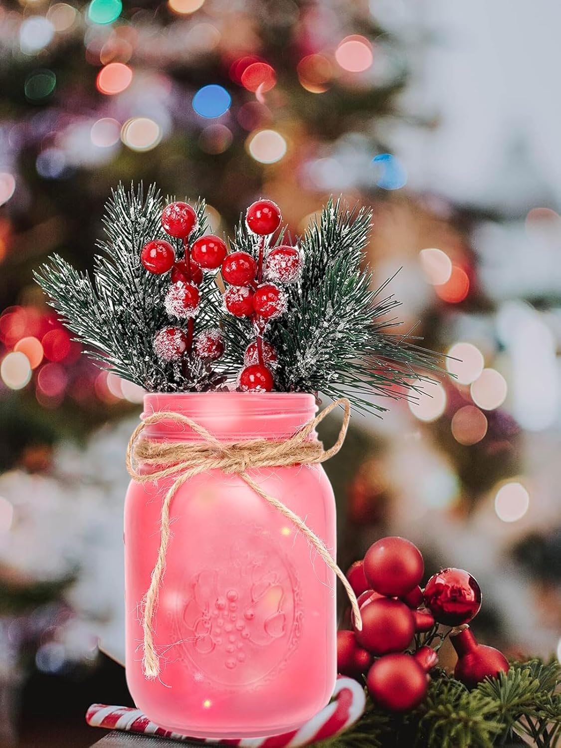 CNVOILA Christmas Centerpiece, Christmas Decor Mason Jars, Mantle Centerpiece Table Decorations, Holiday Table Centerpieces Bulk, Home Mantle Decor, Coffee Table Christmas Decor – 3PC