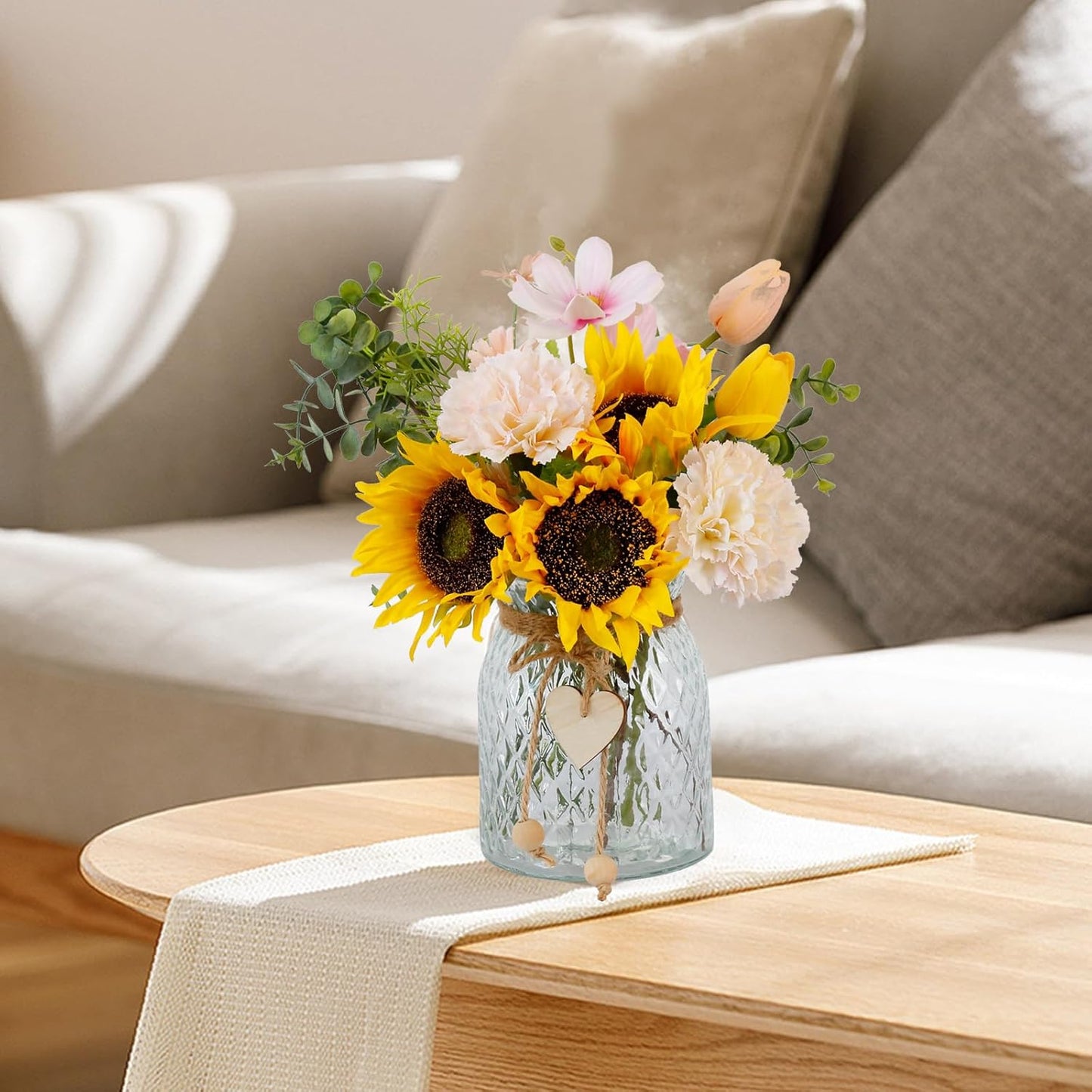 Fake Flowers in Vase,Artificial Sunflower Bouquets in Vase with a Flower Arrangement Holder,Table Centerpieces for Dining Room,Flower Centerpieces for Tables,Faux Flowers