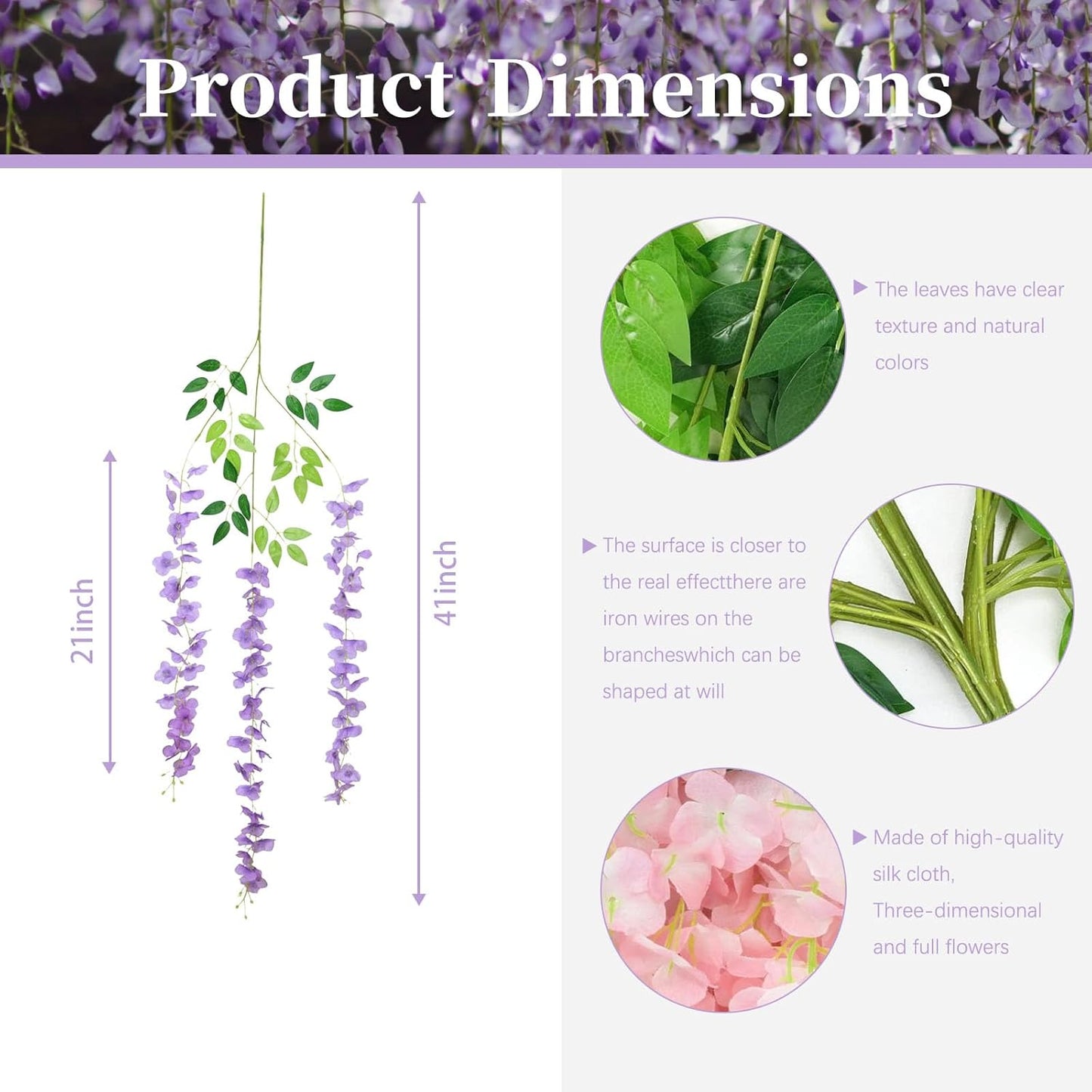 36 Pack Light Purple Wisteria Hanging Flowers, 3.44 Ft Fake Hanging Flowers, Artificial Wisteria Garland Vines for Wedding Room Backdrop Outdoor Patio Garden Decoration