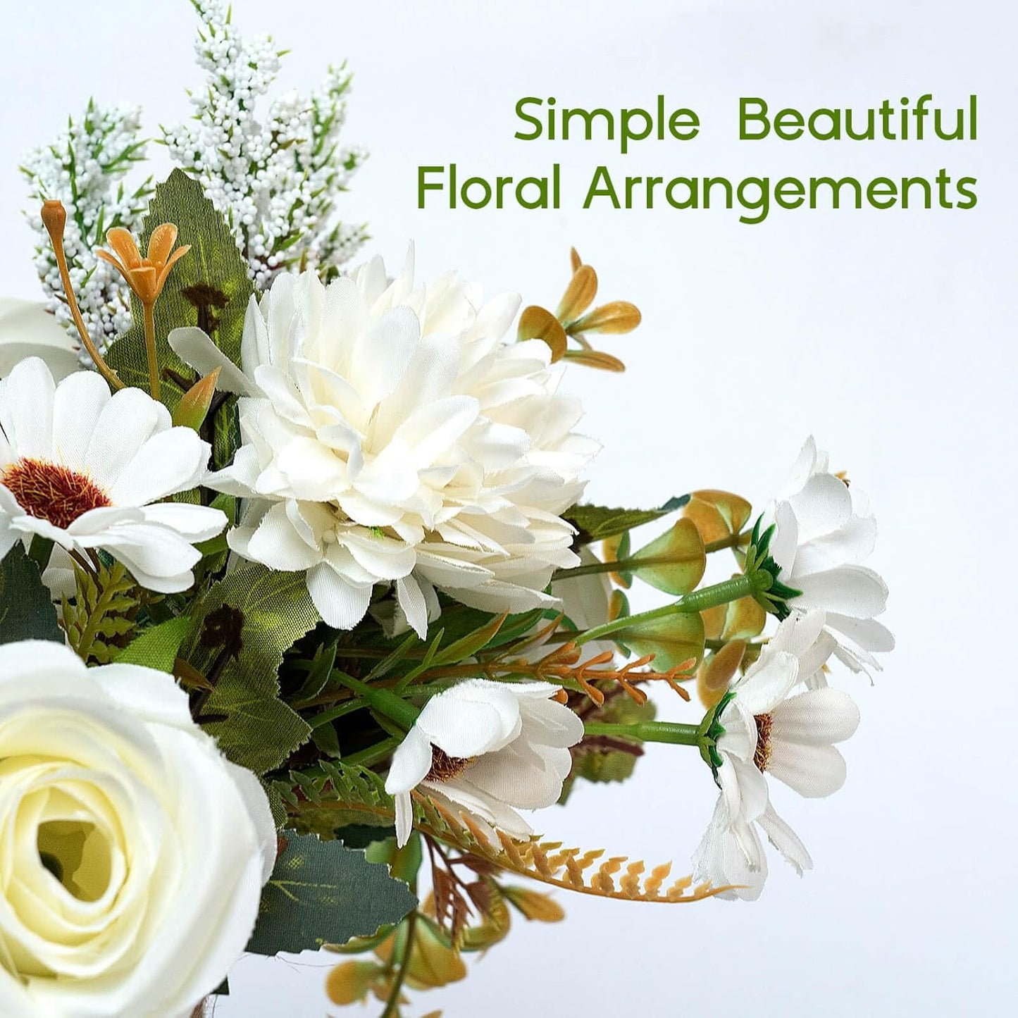 Epicpetal Fake Flowers in Vase, Artificial Pink Flowers in Vase for Decoration Faux Flowers Fake Floral for Home Decor Indoor Dining Table Centerpiece (White)