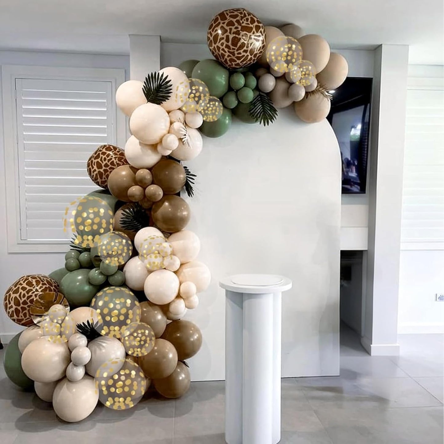 Green and Brown Balloons, 12 Inchs Sage Green Deer Print Gold Confetti Balloons for Kids Woodland Baby Shower Decorations Safari Jungle Dinosaur Theme Birthday Party Wedding Grauation Supplies