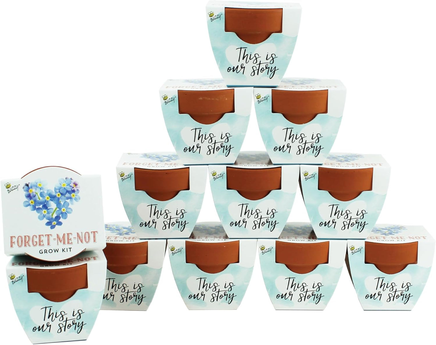 BUZZY Seeds Forget-Me-Not Terracotta Mini Grow Pots Love Collection, 12-Pack All-in-One Gardening Kit for Wedding Favors, Baby Shower Prizes, Birthday Gifts, or Party Favors