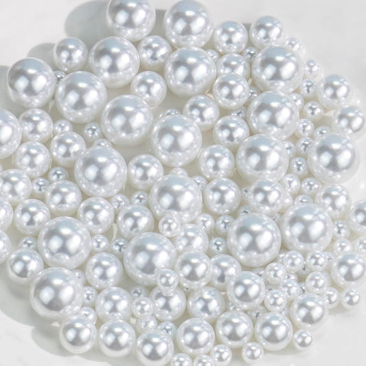 300Pcs White Polished No Hole Faux Pearl Beads for Vase Filling Decorations, Plastic Pearls Vase Fillers, Table Scatters, Wedding Centerpiece, Home Decor, 8/14/20 mm