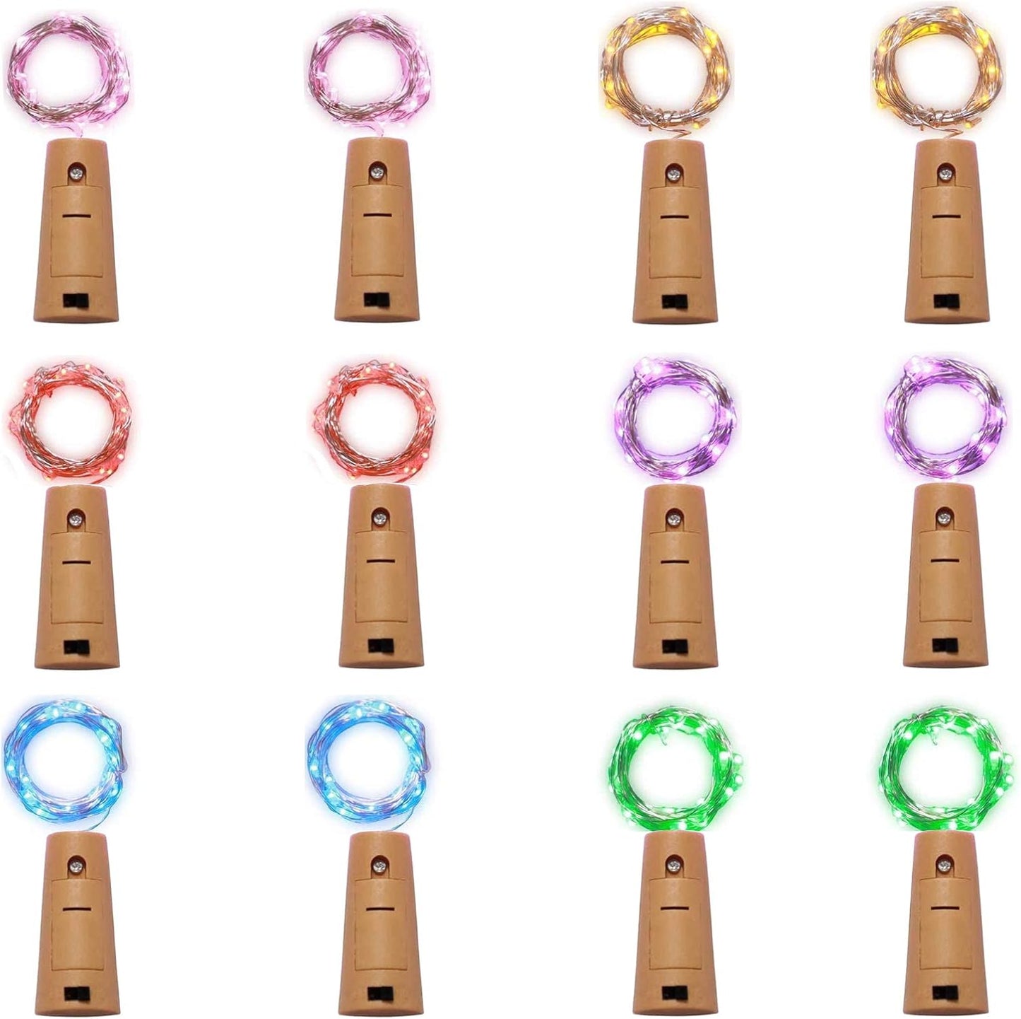 12 Pack 20 LED Wine Bottle Cork Lights, Fairy Mini String Lights Copper Wire, Battery Operated Starry Lights for DIY, Christmas, Halloween, Wedding, Party, Indoor&Outdoor (12 Pack, Multi Color)