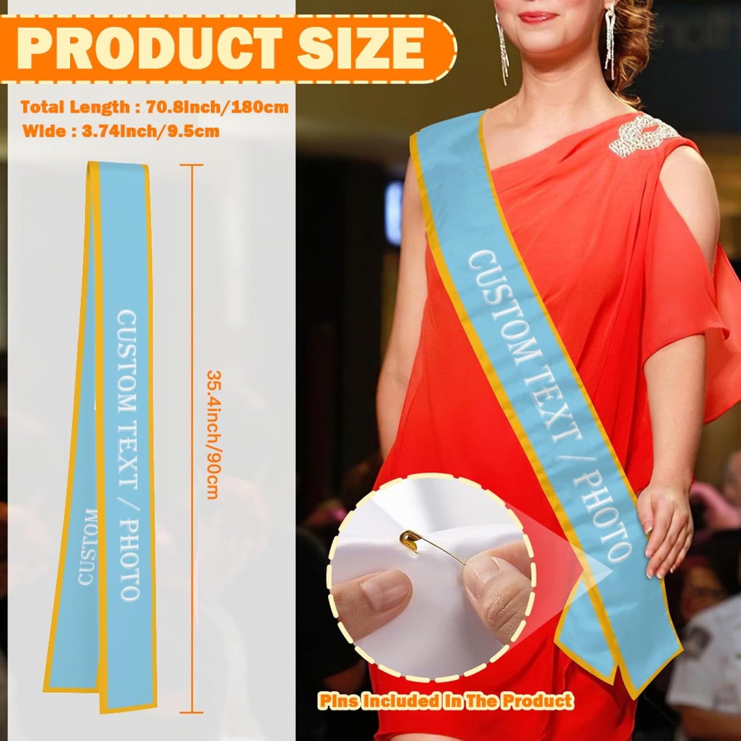 Custom Sash,Personalized Birthday Sash with Text Photo,Customized Bachelorette Sash Quote Sash Bride to Be Sash Color Optional (With decorative edge, Cyan)