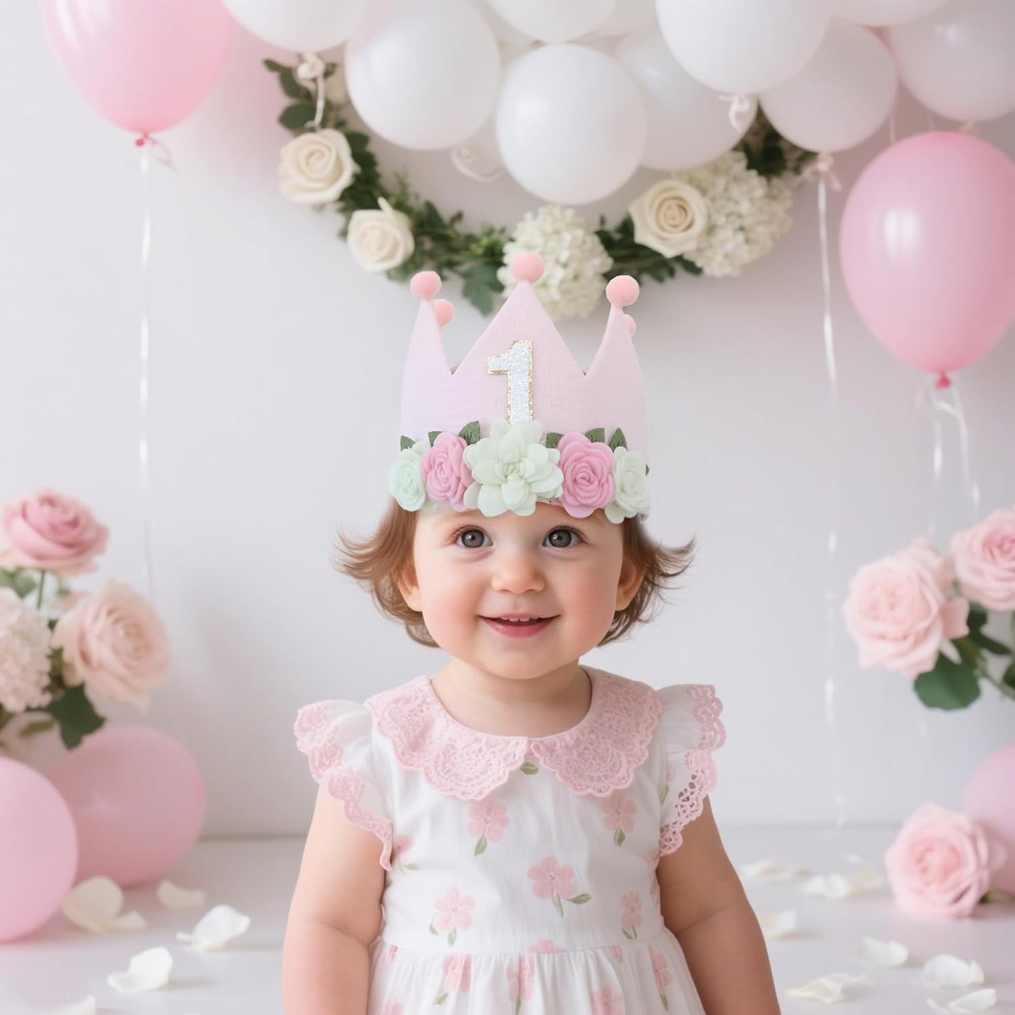 Muslin Crown Hat 1-3 Birthday For Baby Boy Girl Party Decoration Blue Pink Headband