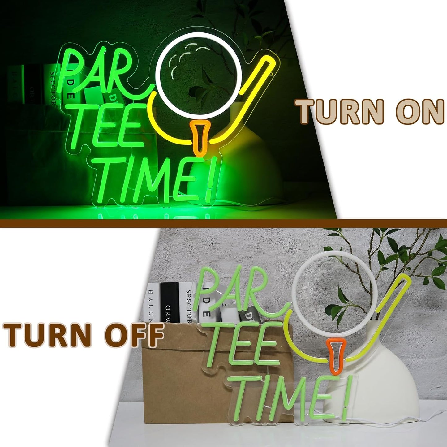 Neon Sign for Wall Decor, Par Tee Time Neon Sign, 16.14" x 12.8" Golfing LED Sign USB Dimmable Golf Ball Neon Lights for Room, Party, Club, Office, Man Cave, Window, Wall Decor